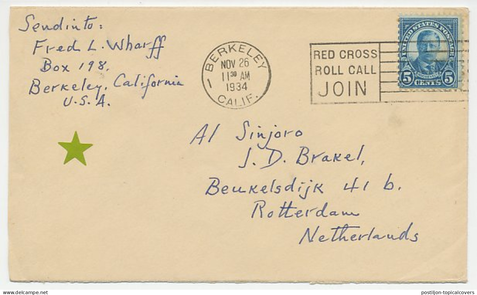Cover / Postmark USA 1934 Red Cross - Roll Call Join - Rode Kruis