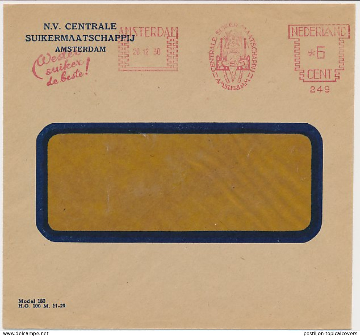 Meter Cover Netherlands 1930 Sugar Beet - Central Sugar Company - Agricultura