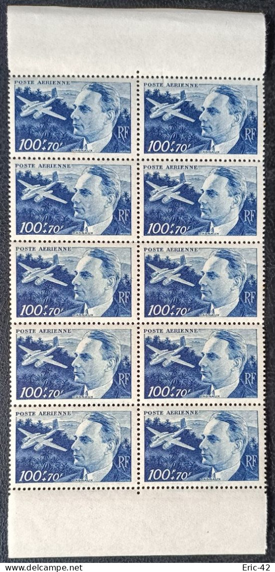 FRANCE P.A. N°22 RARE. Bloc De 10 BdF. Jean Dagnaux 100F.+70F. Bleu. Neuf** - 1927-1959 Neufs