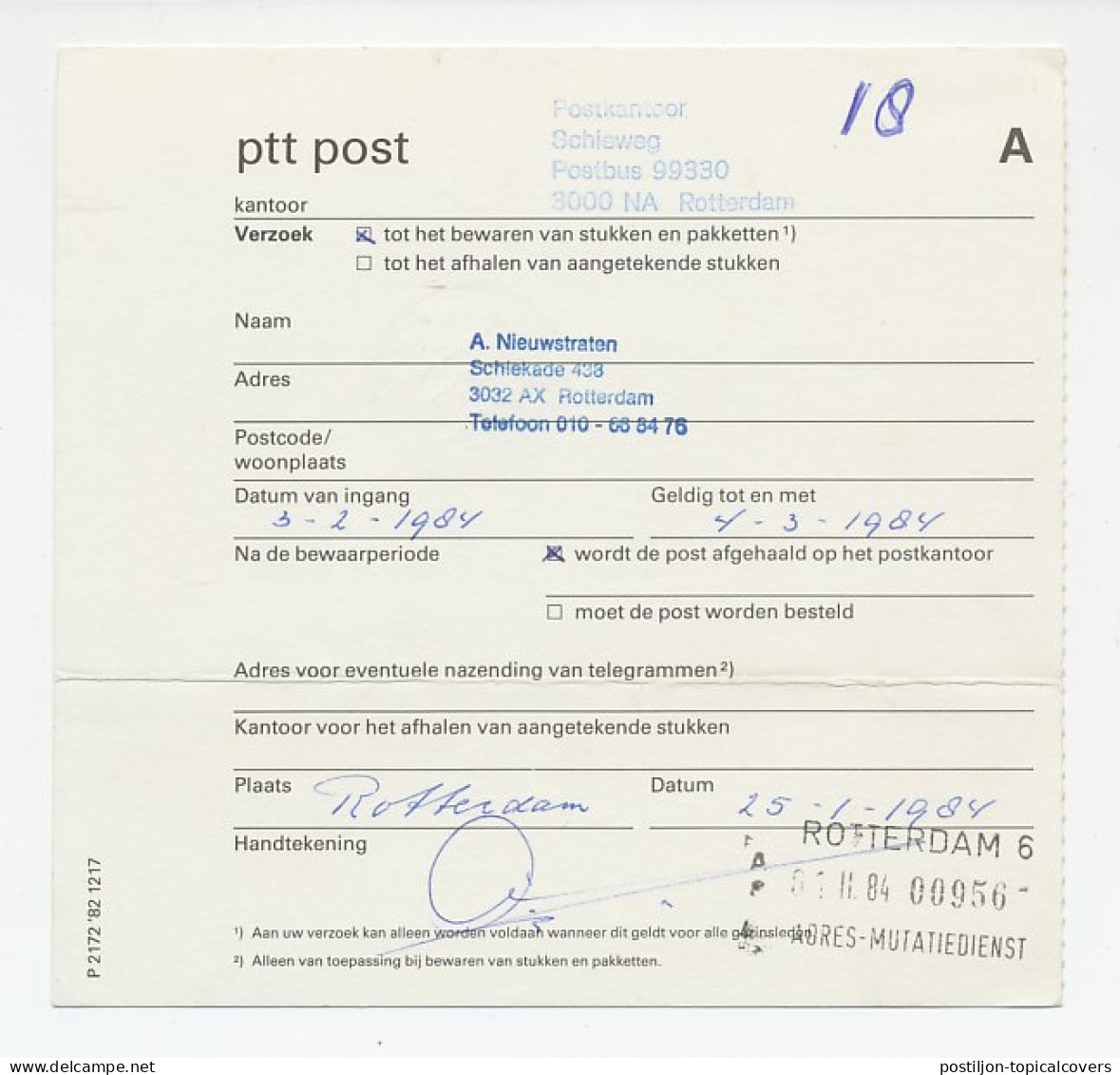 Em. Beatrix Rotterdam 1984 - Bewaarloon 30 Dagen - Non Classés