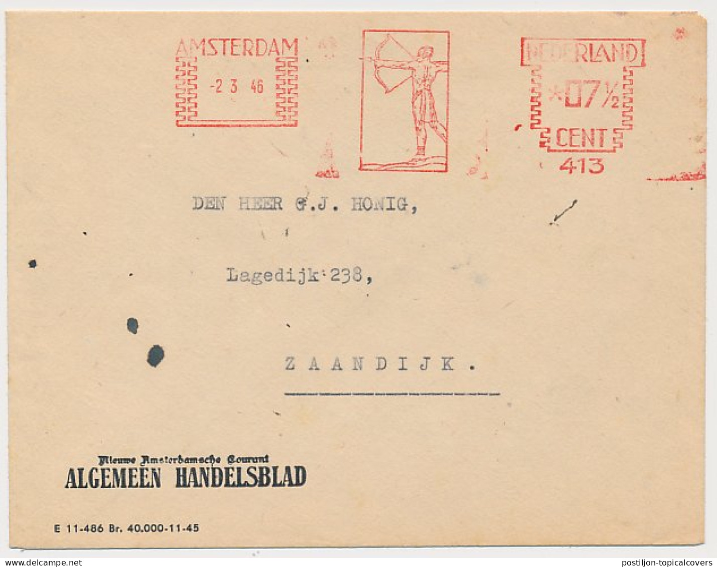 Meter Cover Netherlands 1946 Archer - Other & Unclassified