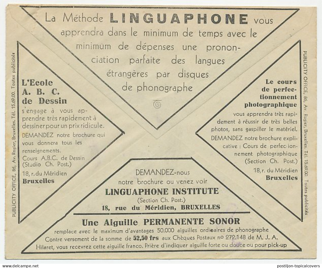 Postal Cheque Cover Belgium 1932 Linguaphone - Otros & Sin Clasificación