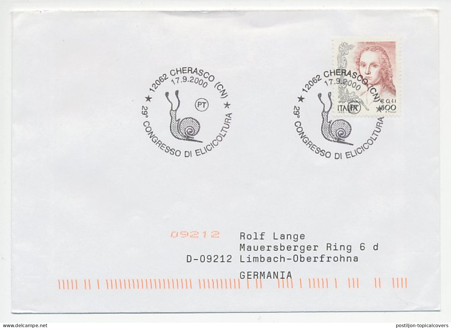 Cover / Postmark Italy 2000 Snail Congress - Andere & Zonder Classificatie