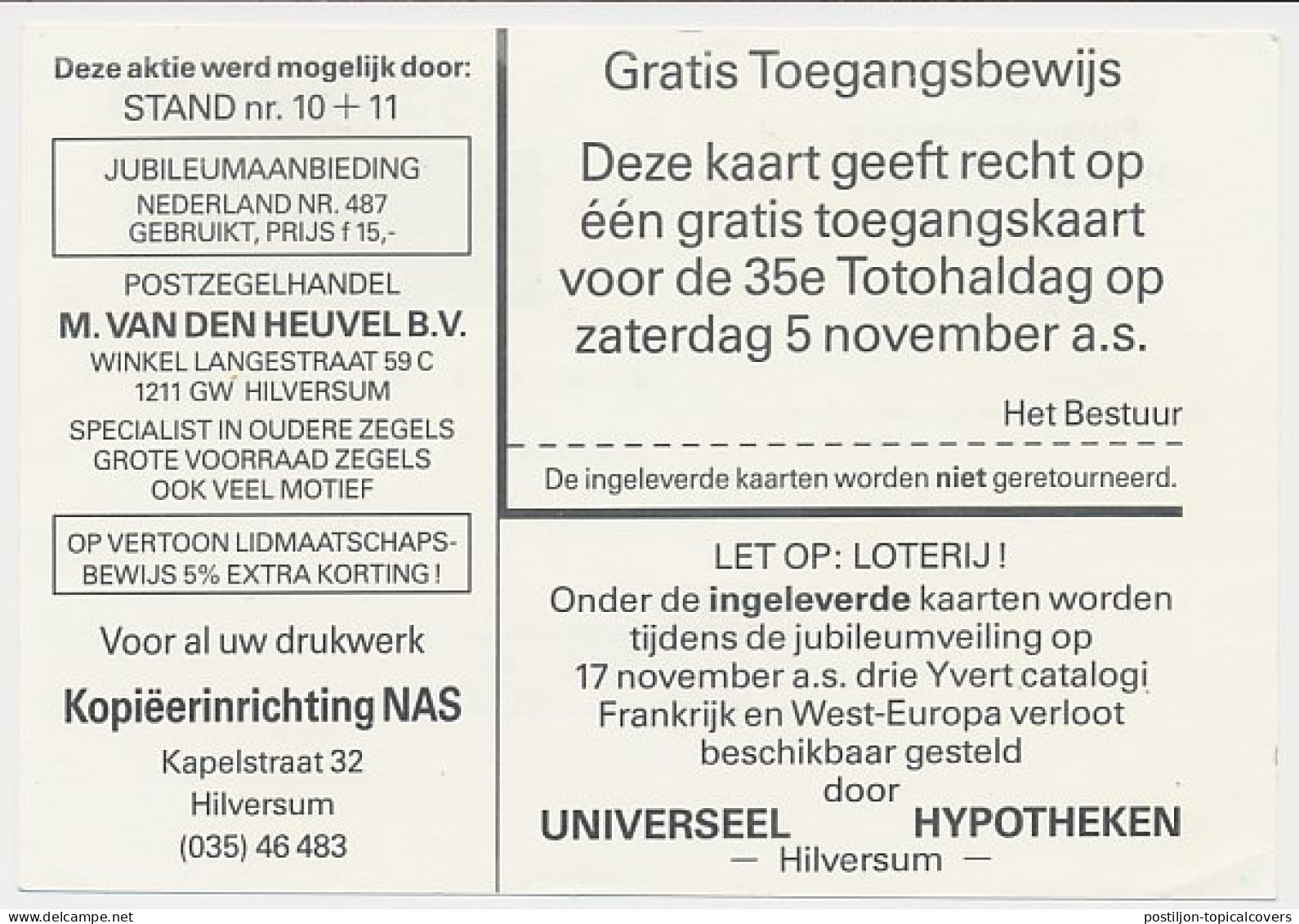 Briefkaart G. 367 Particulier Bedrukt Hilversum 1988 - Postal Stationery