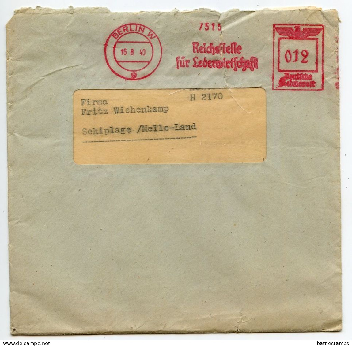 Germany 1940 Cover & Letter; Berlin - Reichsstelle Für Lederwirtschaft To Schiplage; 12pf. Meter With Slogan - Macchine Per Obliterare (EMA)