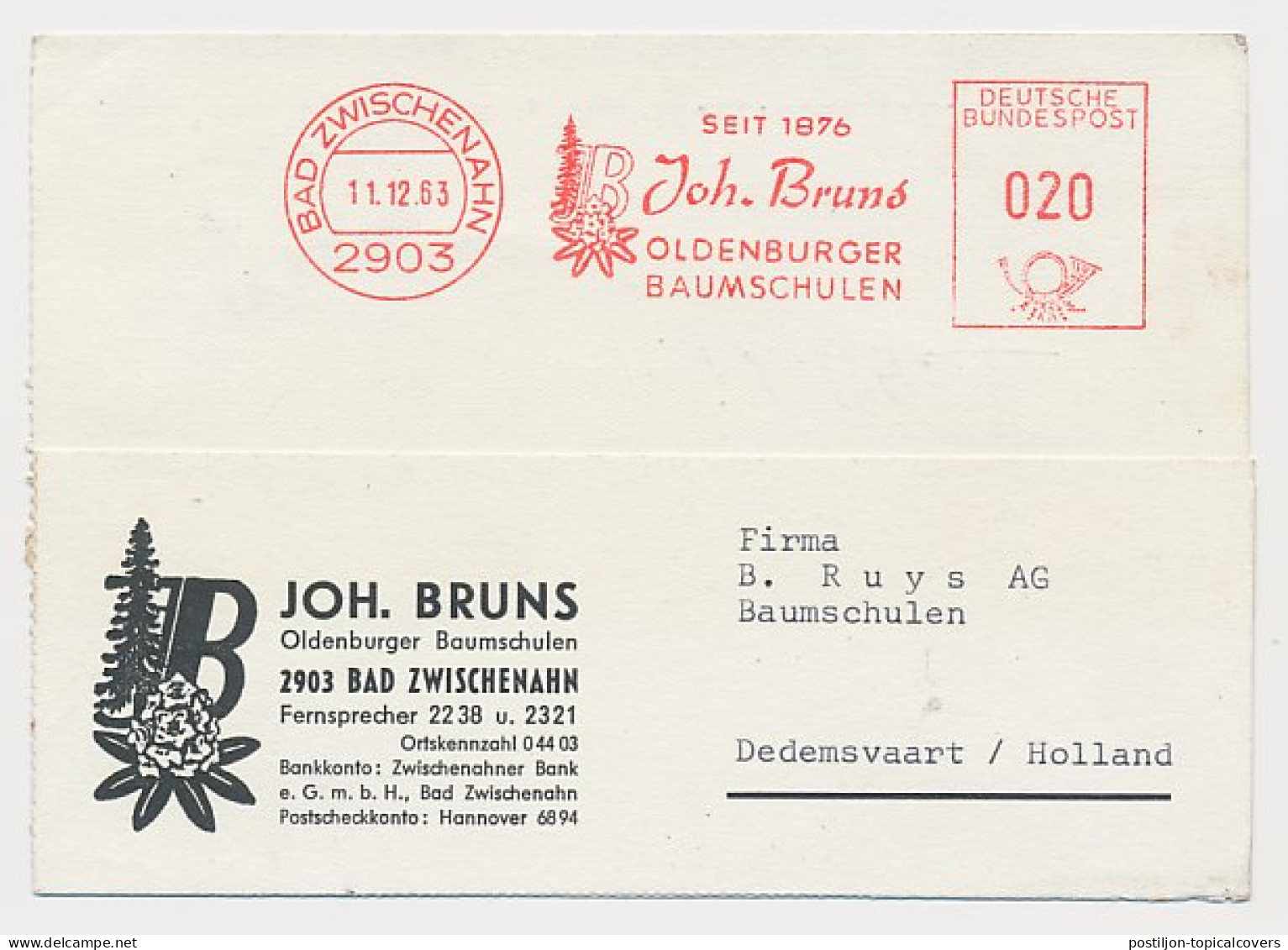 Meter Card Germany 1963 Nurseries - Trees