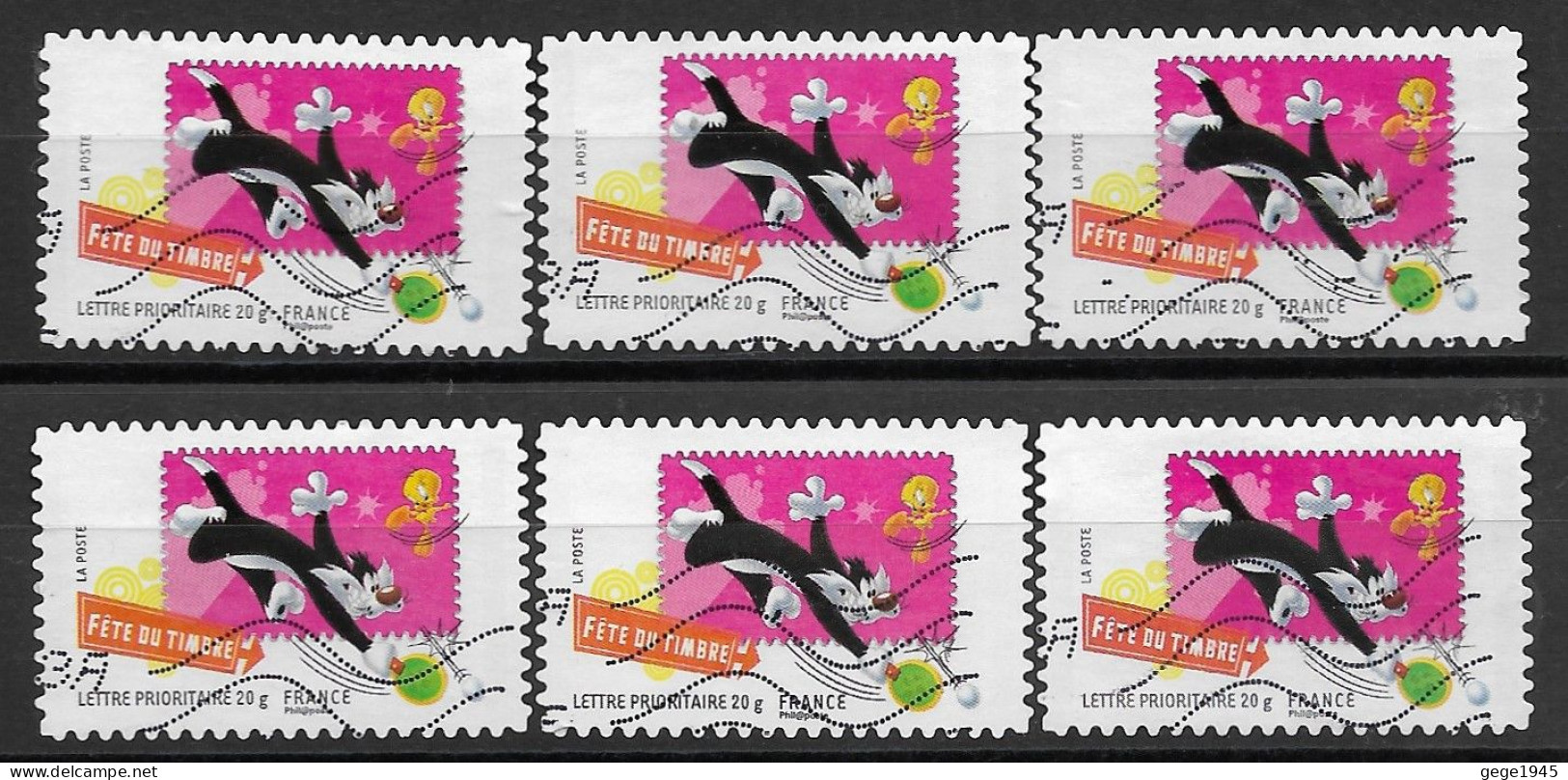 France 2009 Oblitéré Autoadhésif   N° 269   Personnages  Looney Tunes   " Grosminet "   ( 6 Exemplaires ) - Used Stamps