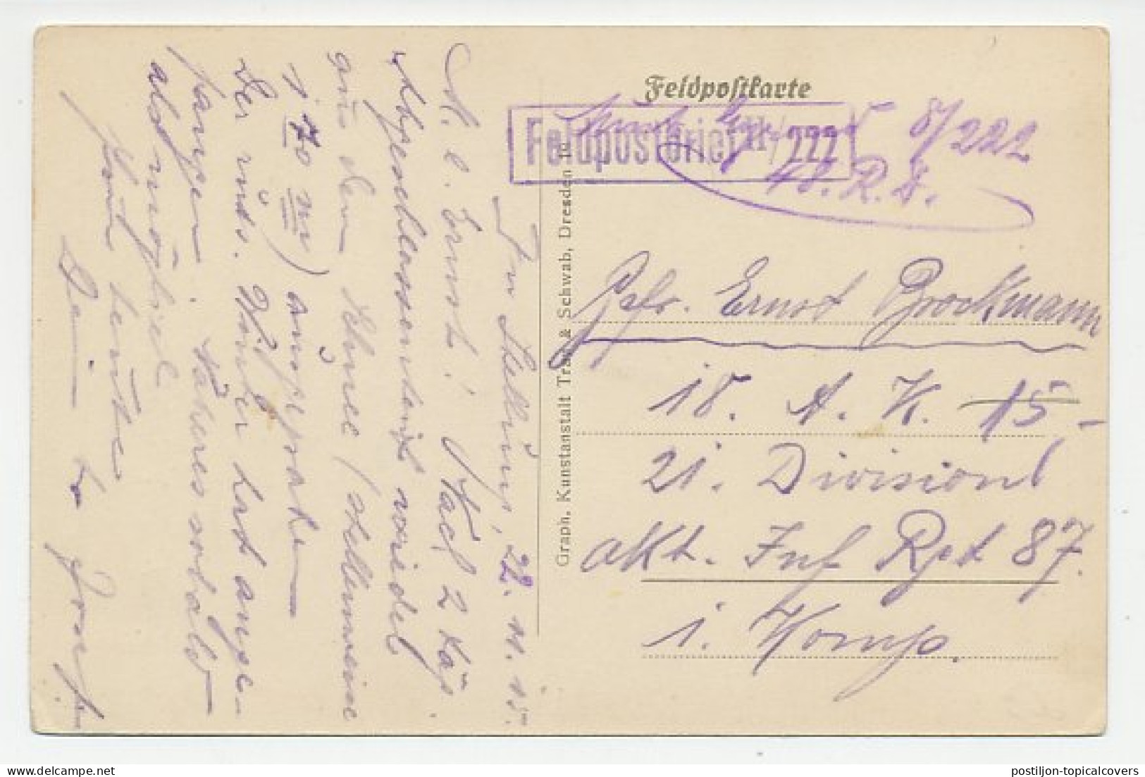 Fieldpost Postcard Germany 1915 War - Horse - Angels - Fallen Soldiers - WWI - Prima Guerra Mondiale
