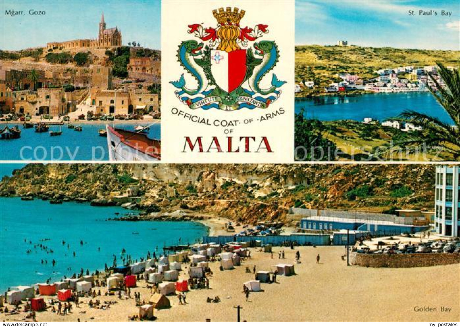 73300555 Mgarr Gozo St Pauls Bay Golden Bay Strand Wappen Mgarr - Malte