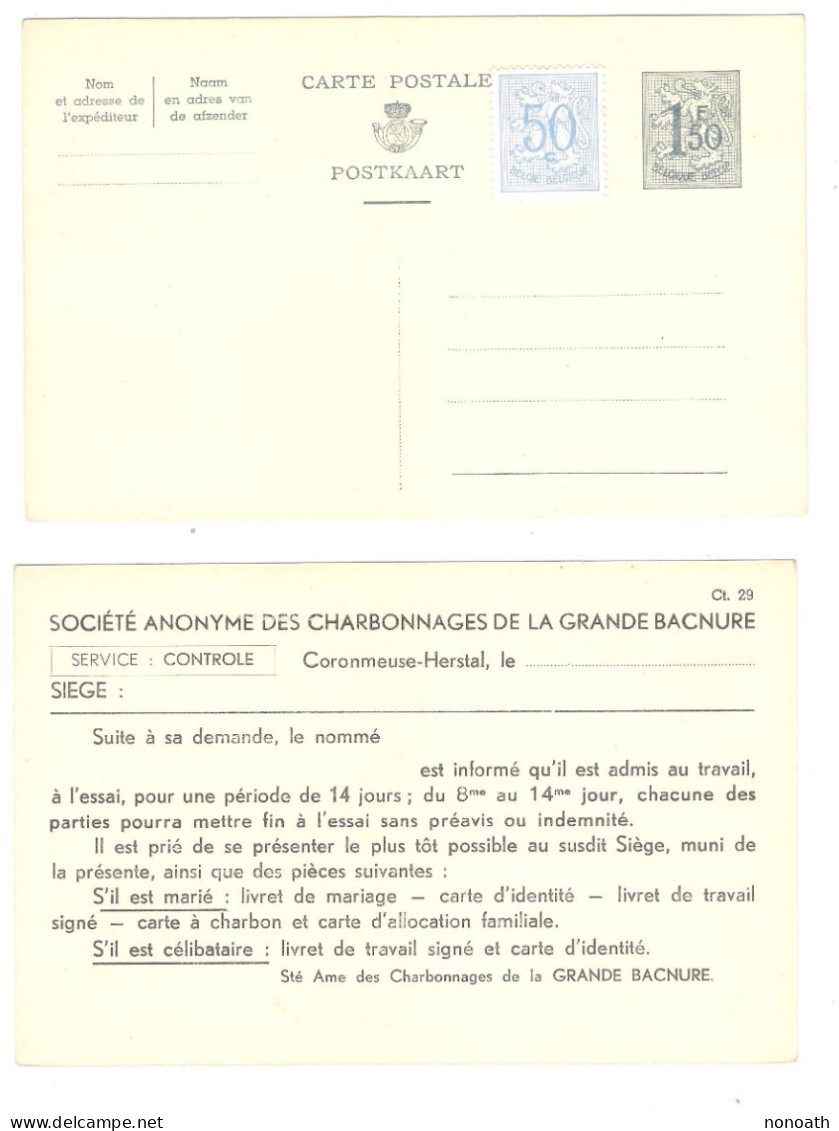 Entier Postal De La S.A. Charbonnages De La Grande Bacnure - Coronmeuse - Otros & Sin Clasificación