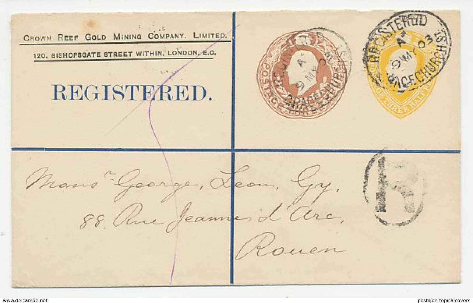 Registered Postal Stationery GB / UK 1903 - Privately Printed Crown Reef Gold Mining Company - Altri & Non Classificati