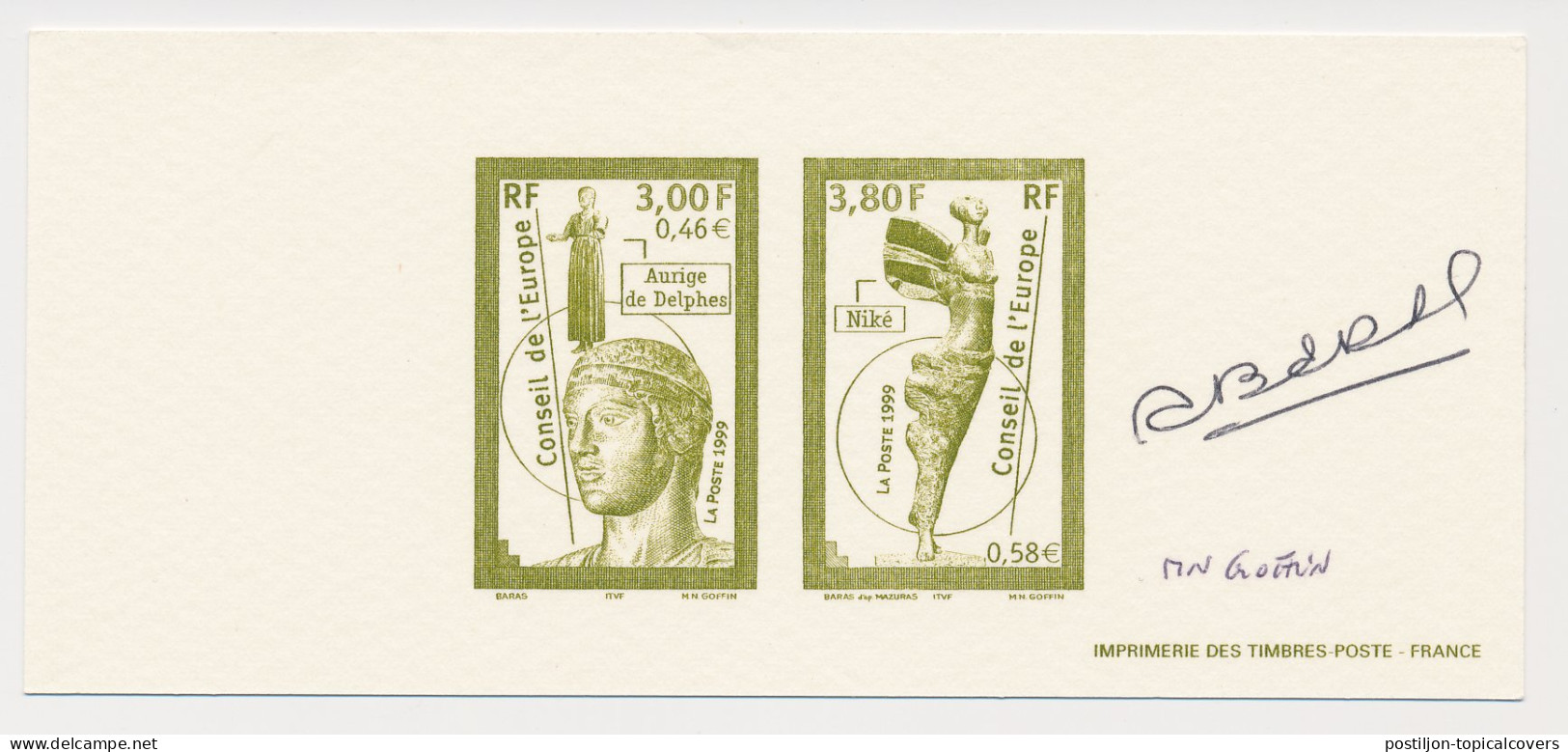 France 1999 - Epreuve / Proof Signed By Engraver - Chariote Greek - Nike Goddess Of Victory - Delphic Charioteer - Andere & Zonder Classificatie