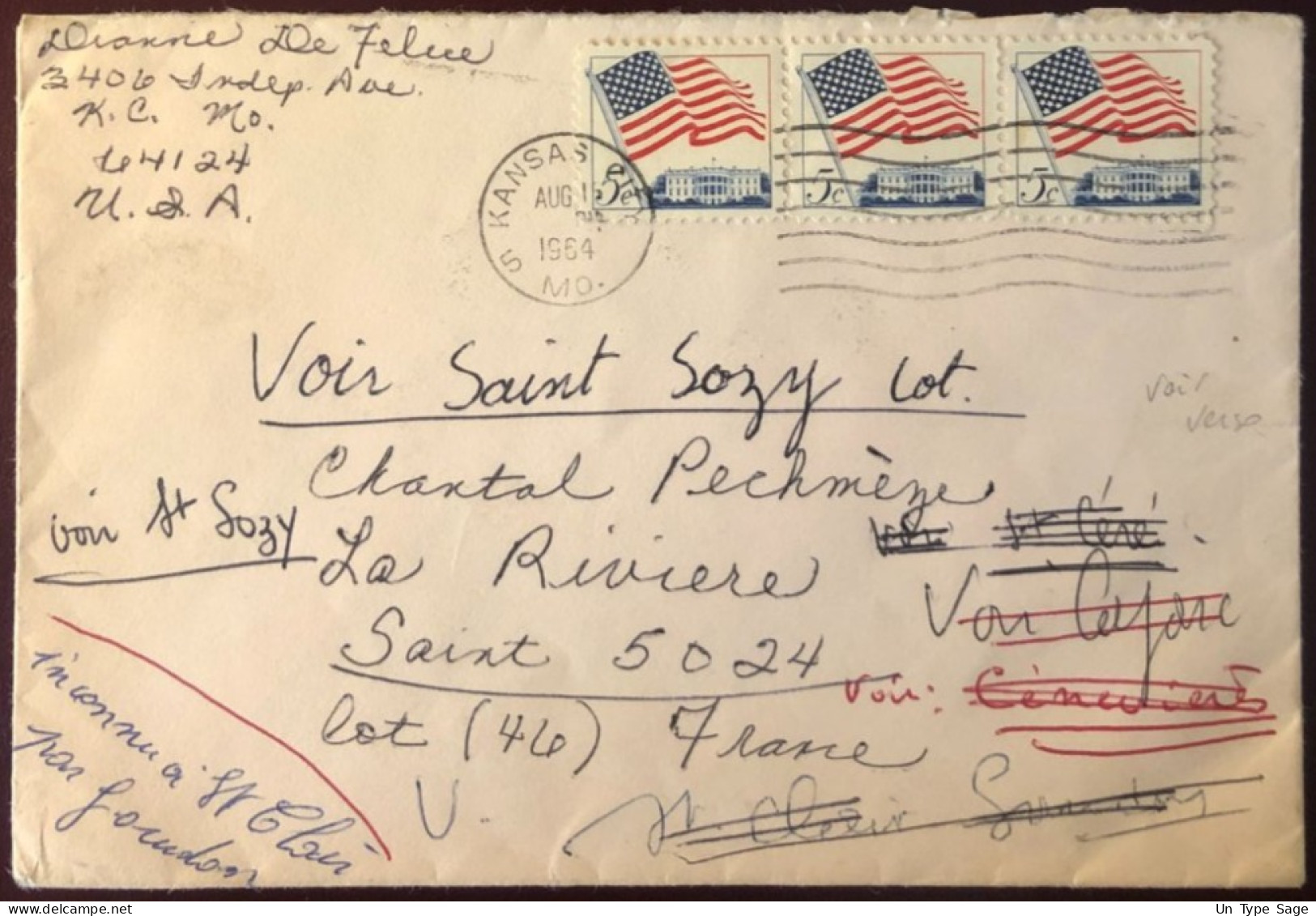 Etats-Unis, Divers Sur Enveloppe De Kansas City, MO 1964 - Voir Verso Divers Cachets - (B2723) - Postal History
