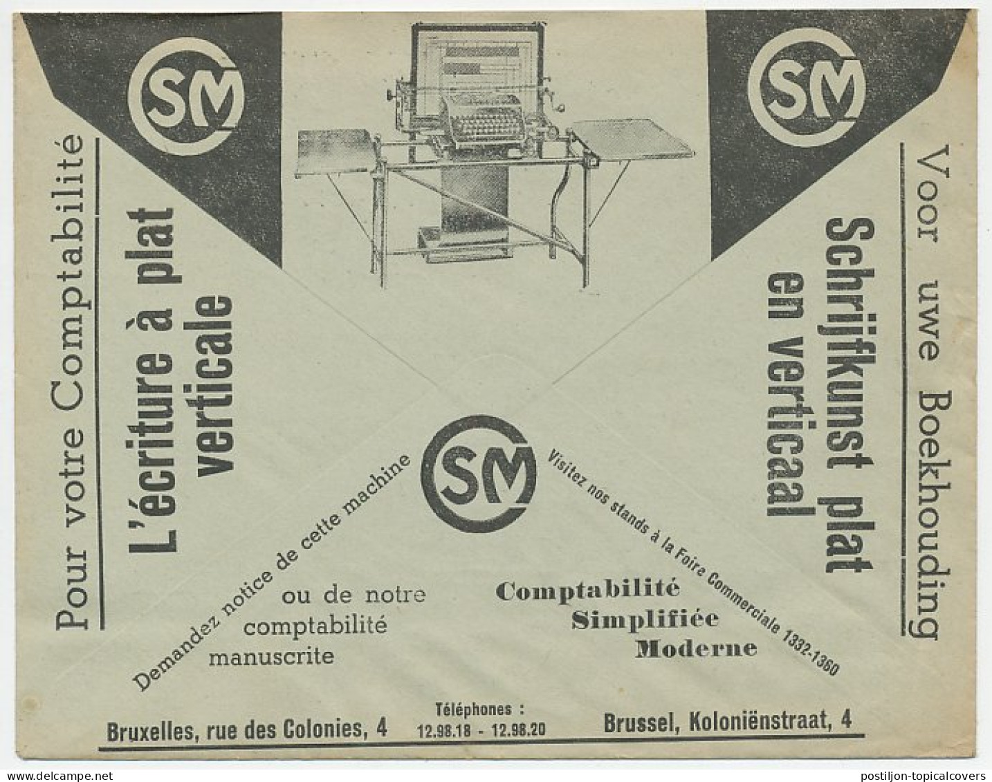 Postal Cheque Cover Belgium 1937 Accounting Machine - Typewriter - Non Classés