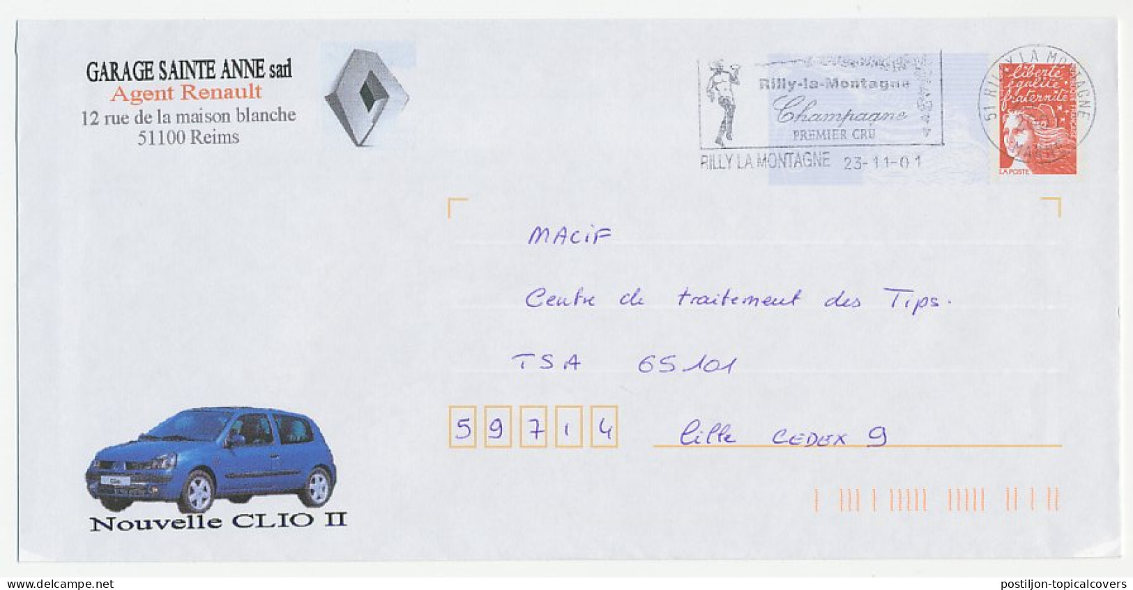 Postal Stationery / PAP France 2001 Car - Renault Clio - Auto's