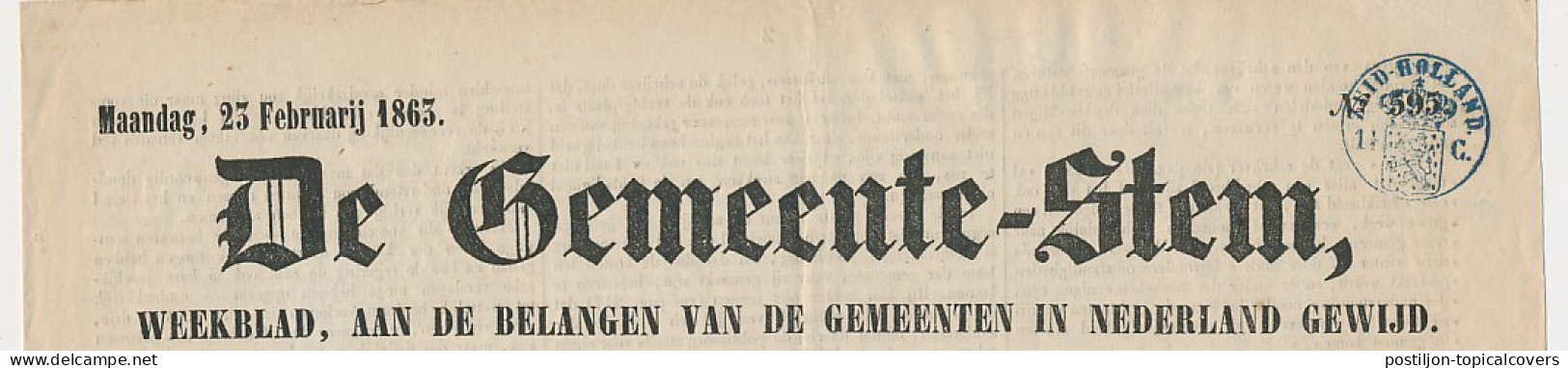 Fiscaal / Revenue - 1 1/2 C. Zuid Holland - 1863 - Fiscaux