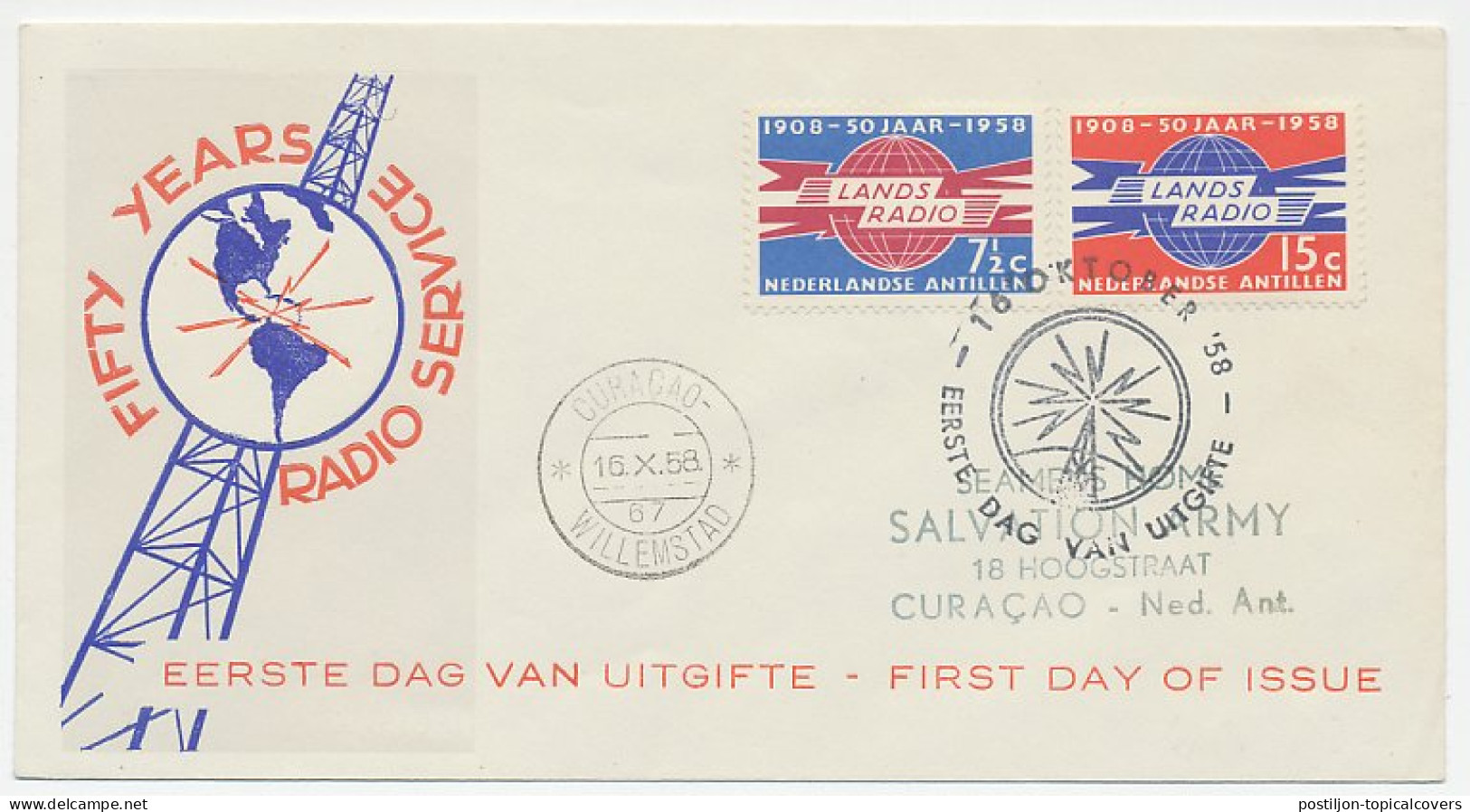 Cover / Postmark Netherlands Antilles 1958 Fifty Years Radio Service - Unclassified