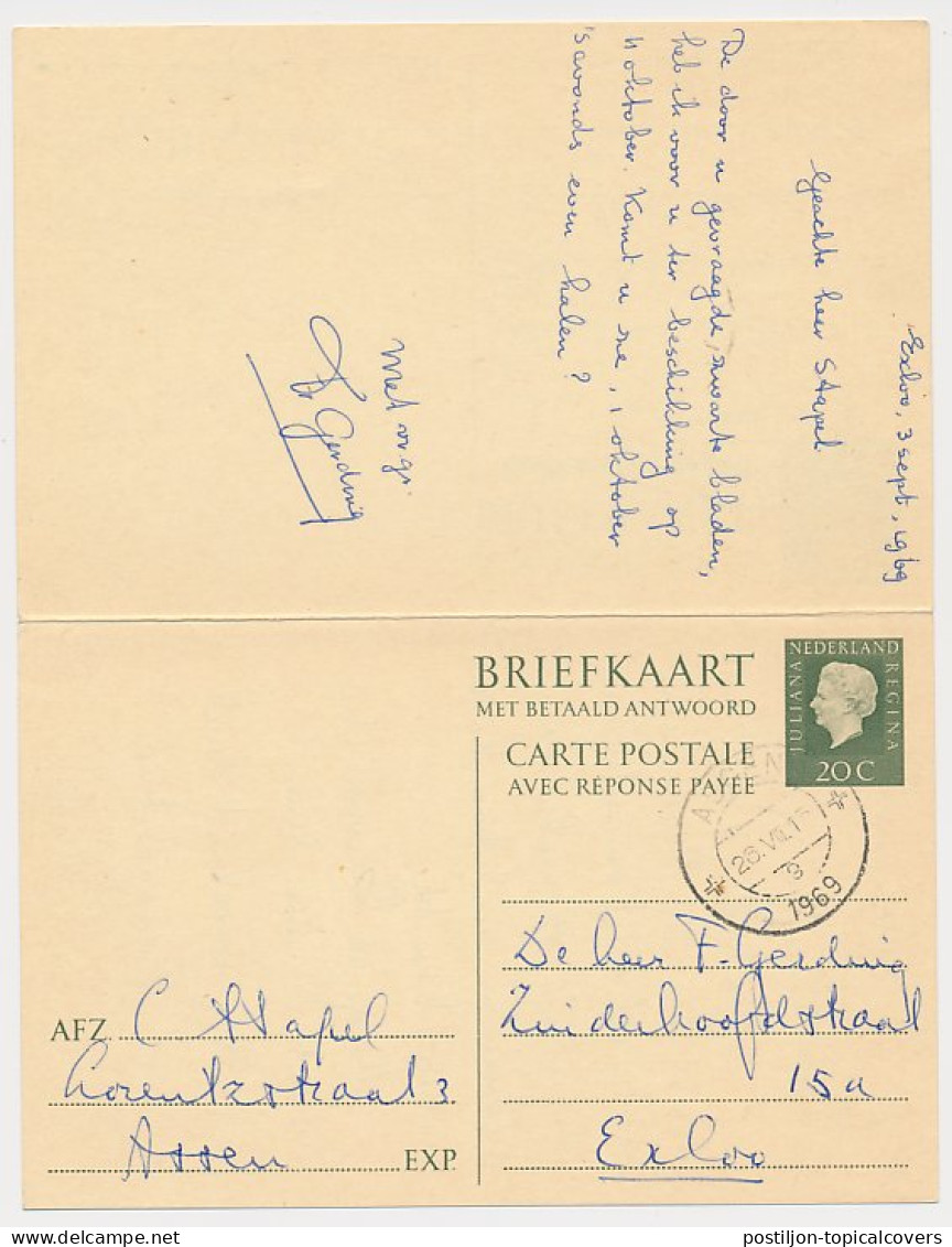 Briefkaart G. 344 Assen - Exloo 1969 V.v. - Postal Stationery