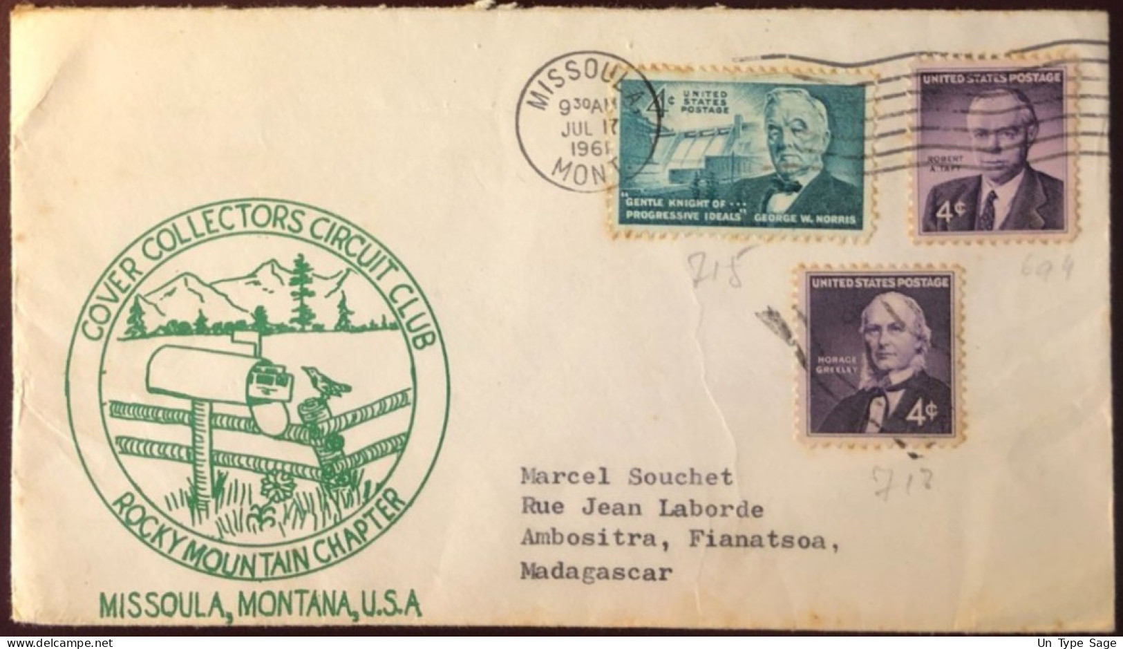 Etats-Unis, Divers Sur Enveloppe De Missoula 17.7.1961 - Cover Collectors Circuit Club) - (B2724) - Poststempel