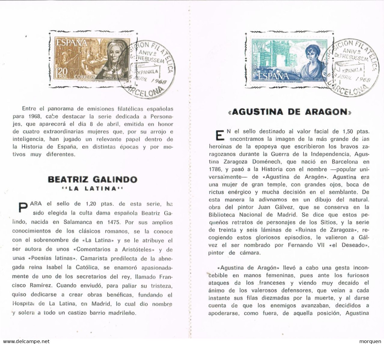 55013. Recuerdo Exposicion BARCELONA 1968. Homenaje Dr. THEBUSSEM, Personajes, Mujeres Extraordinarias - Cartas & Documentos