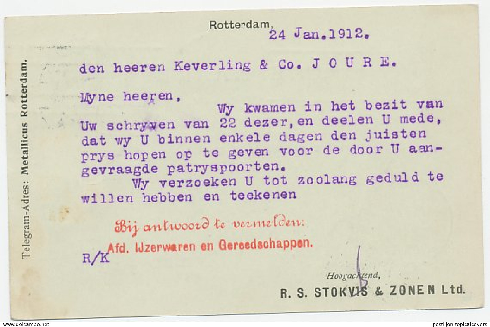 Perfin Verhoeven 728 - S & Z R. - Rotterdam 1916 - Sin Clasificación