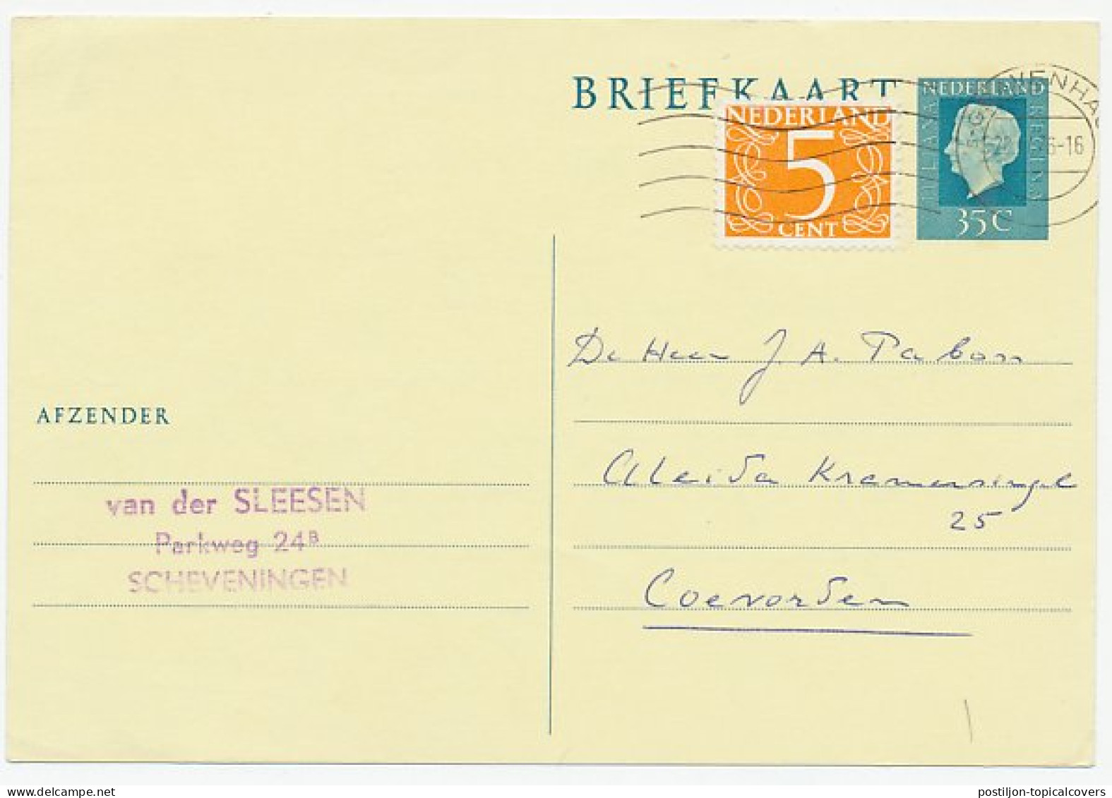 Briefkaart G. 352 / Bijfrankering Den Haag - Coevorden 1976 - Postal Stationery