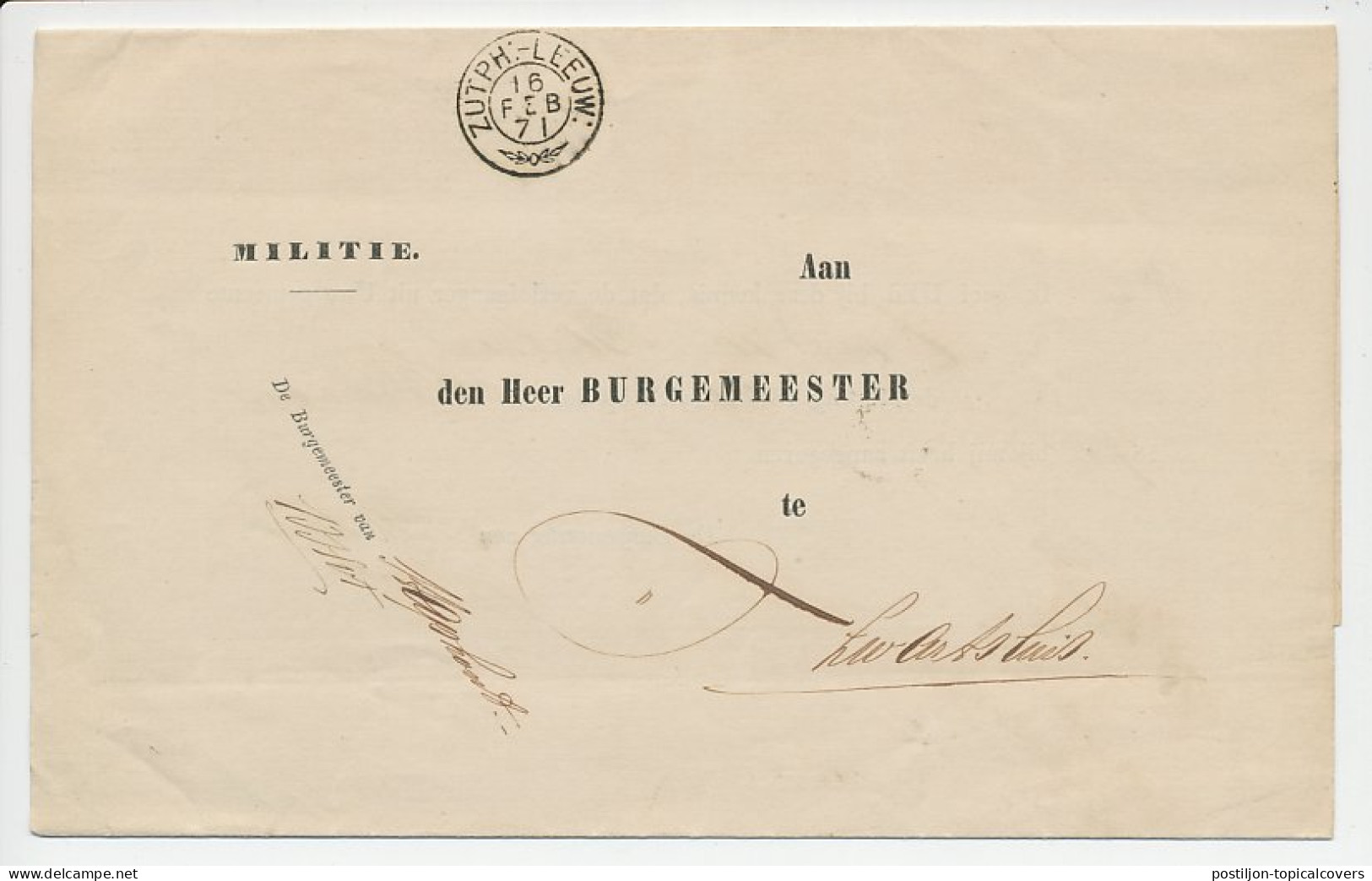 Trein Takjestempel Zutphen - Leeuwarden 1871 - Lettres & Documents