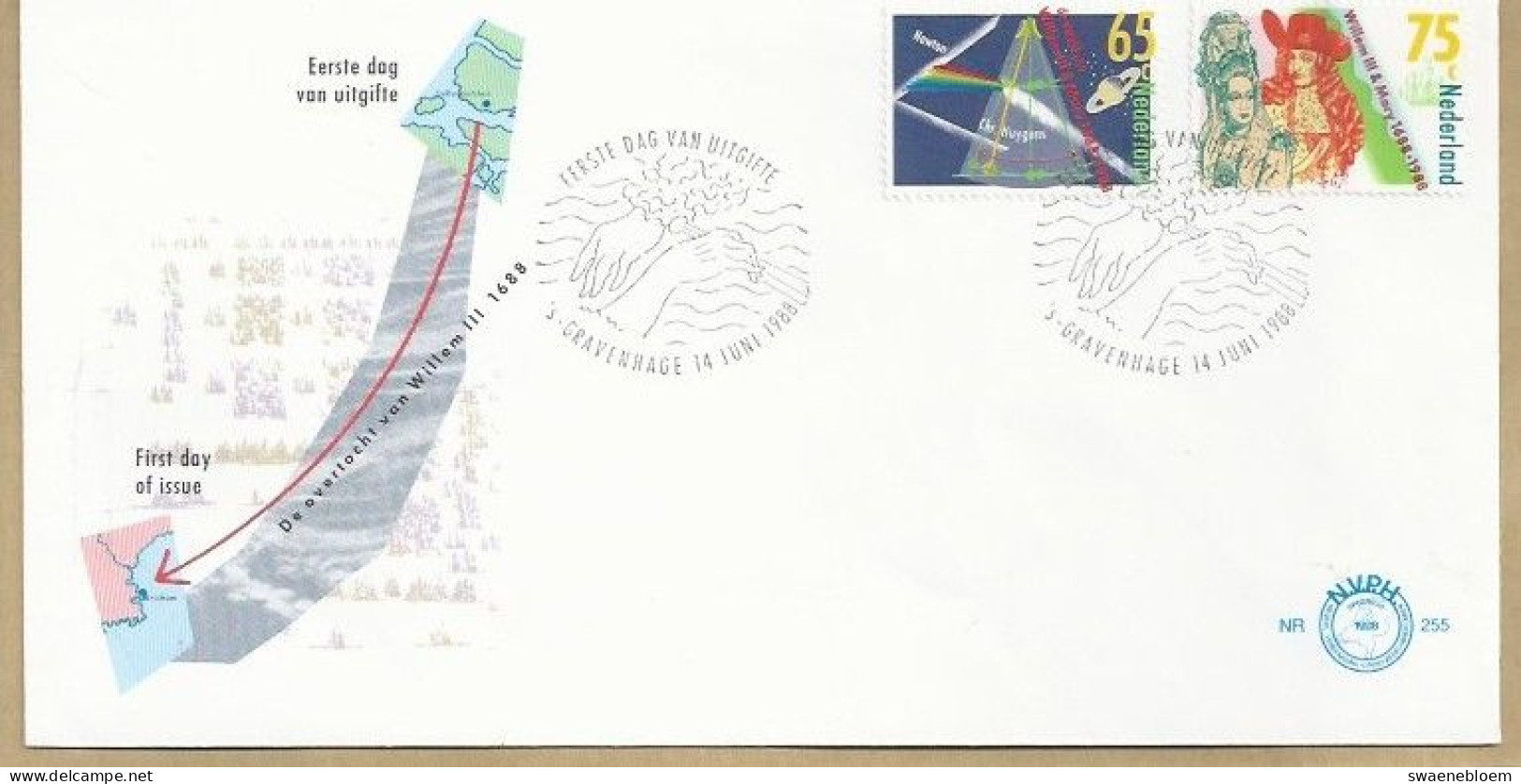 NL.- FDC. NVPH Nr. 255. EERSTE DAG VAN UITGIFTE. FIRST DAY OF ISSUE. 14-06-1988. DE OVERTOCHT VAN WILLEM III, 1688. - FDC