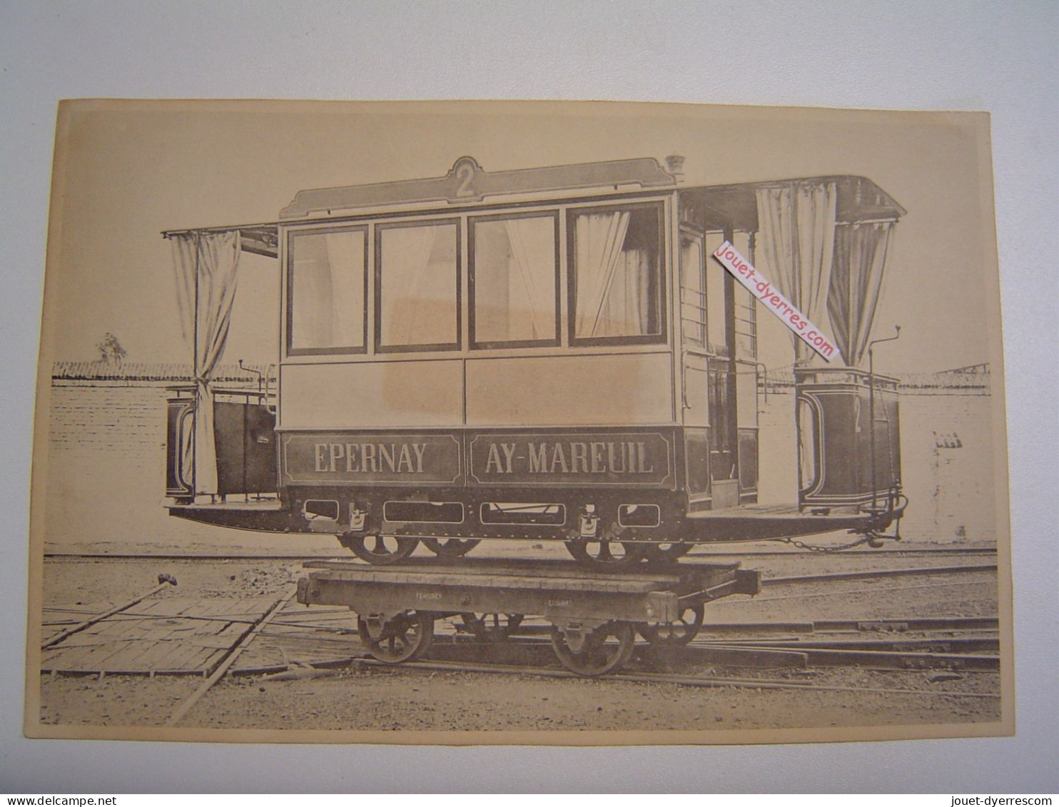 Tramways Voiture Epernay Ay-Mareuil Traction Animale Contre Collée Sur Carton - Eisenbahnen