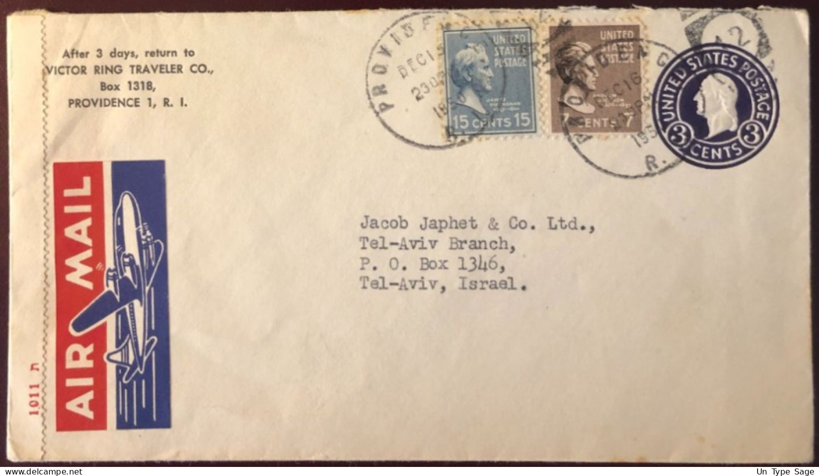 Etats-Unis, Divers Sur Entier-enveloppe De Providence, R.I. 1950 Pour Tel-Aviv, Israel - (B2726) - 1941-60