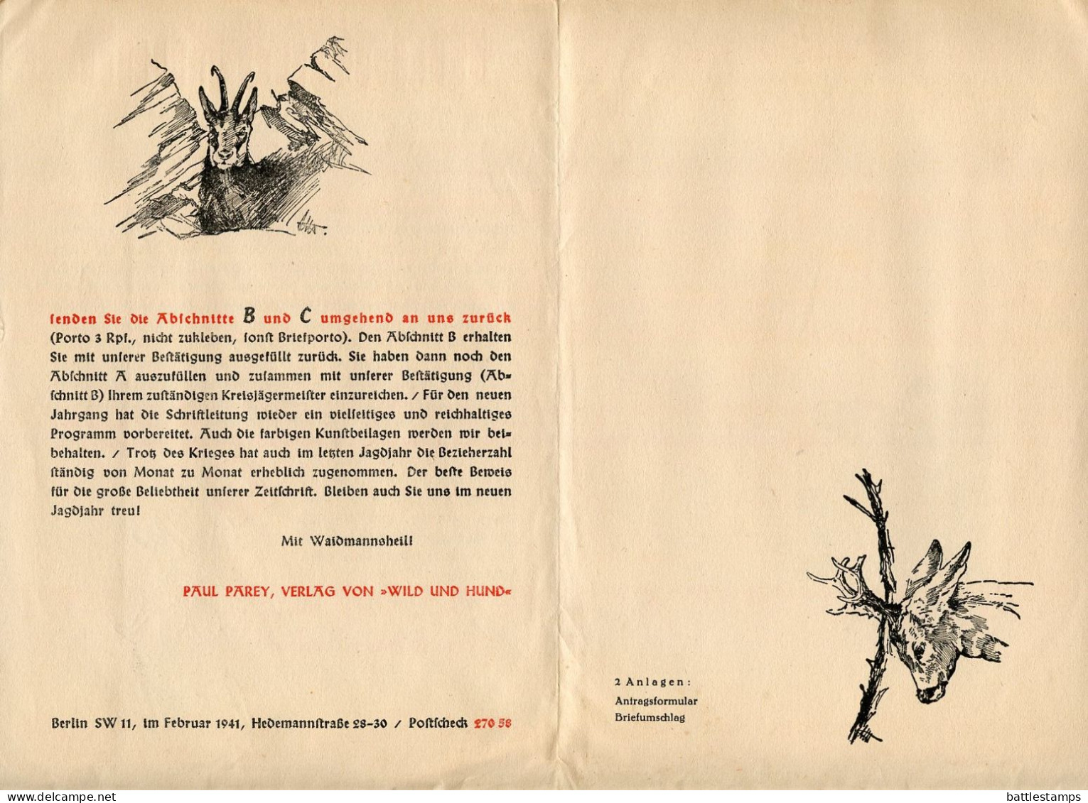Germany 1941 Cover W/ Pamphlet & Hunting License Application; Berlin - Wild Und Hund; 4pf. On 3pf. Meter - Machines à Affranchir (EMA)