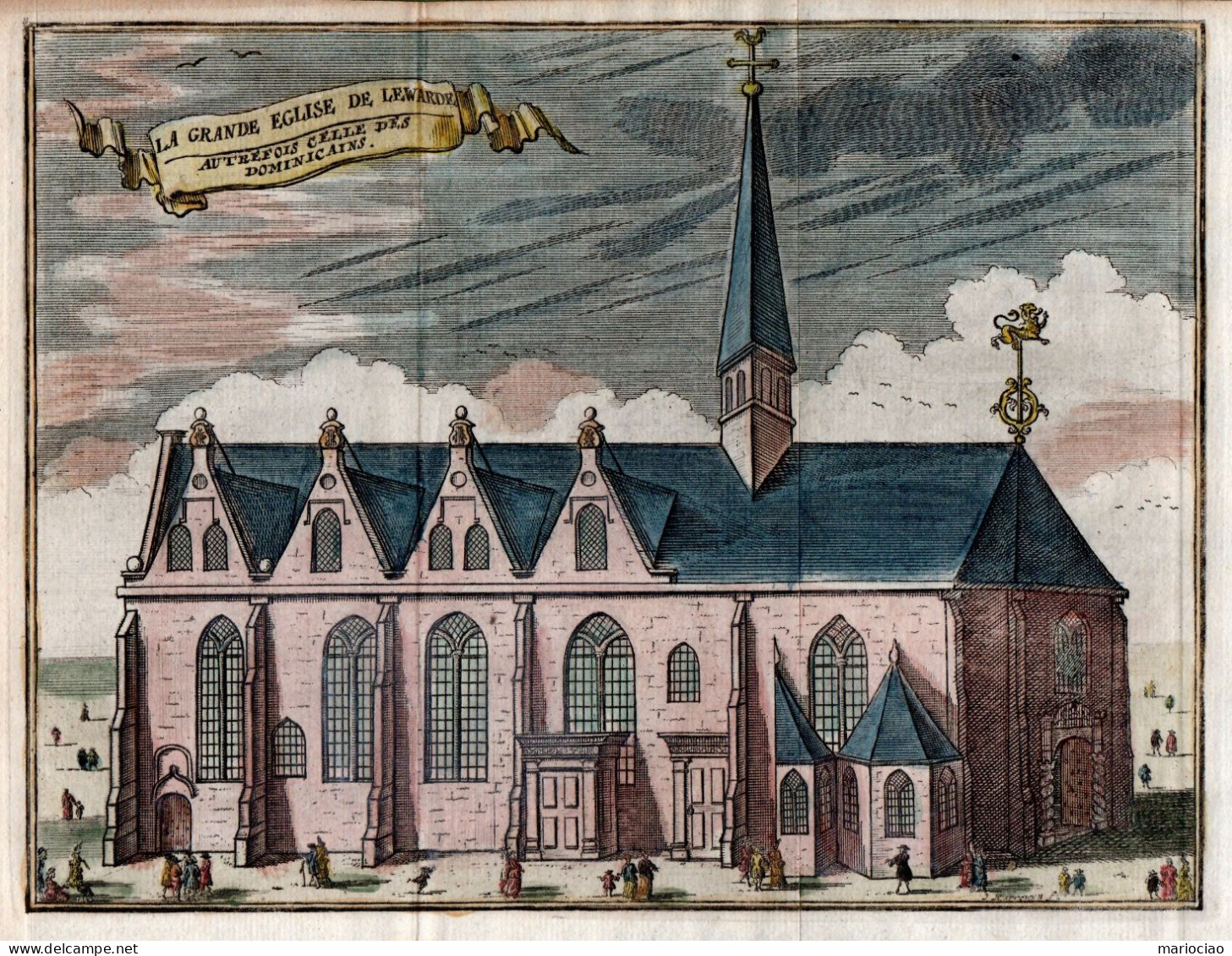 ST-NL Nederland LEEUWARDEN La Grande Eglise De Lewarde 1743 Kupferstich Von Jacques Harrewyn(Jacob Harrewijn) - Stampe & Incisioni