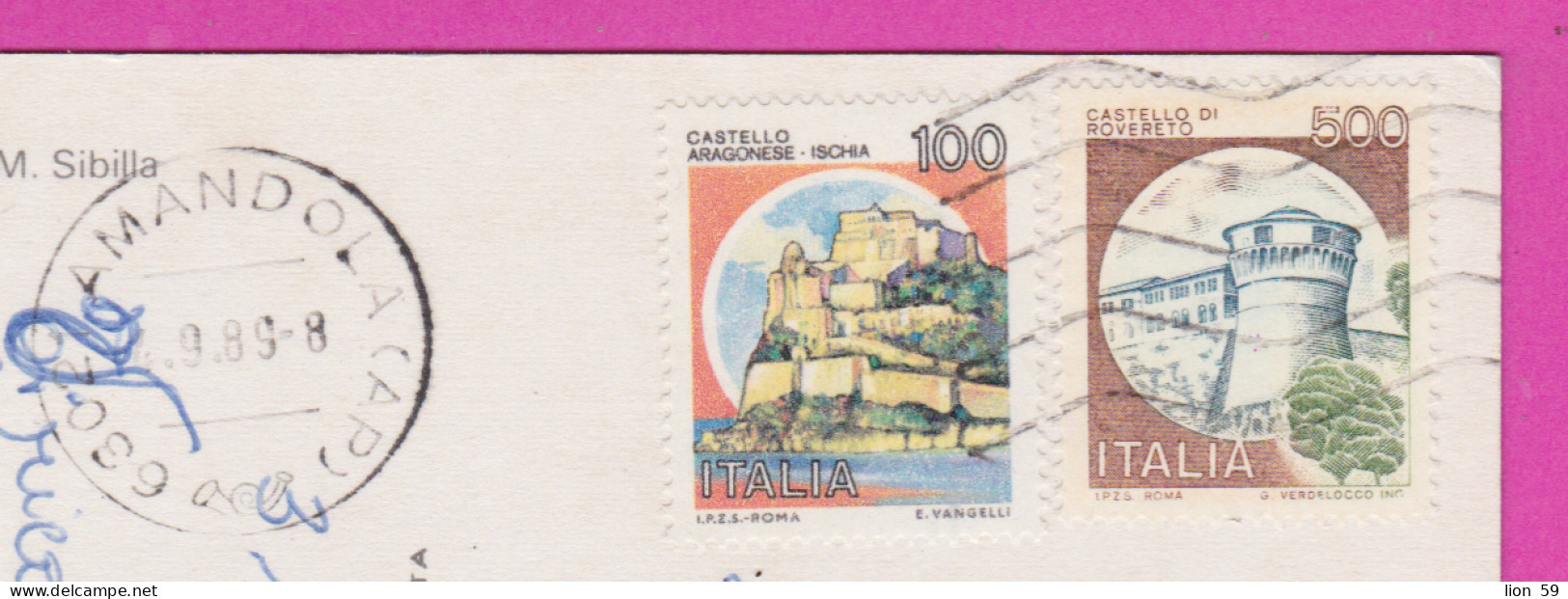 293832 / Italy - Lago Di Pilato - Sullo Sfondo M. Sibilla (m.2173) PC 1989 Amandola USED 100+500 L Castello Di Rovereto - 1981-90: Marcofilia