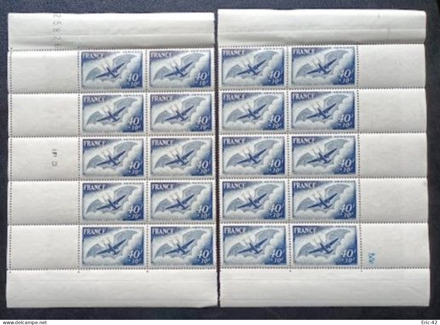 FRANCE Y&T N°23. Poste Aérienne. Feuille Complété 20 Timbres (séparer En Deux). Neuf** - 1927-1959 Ungebraucht