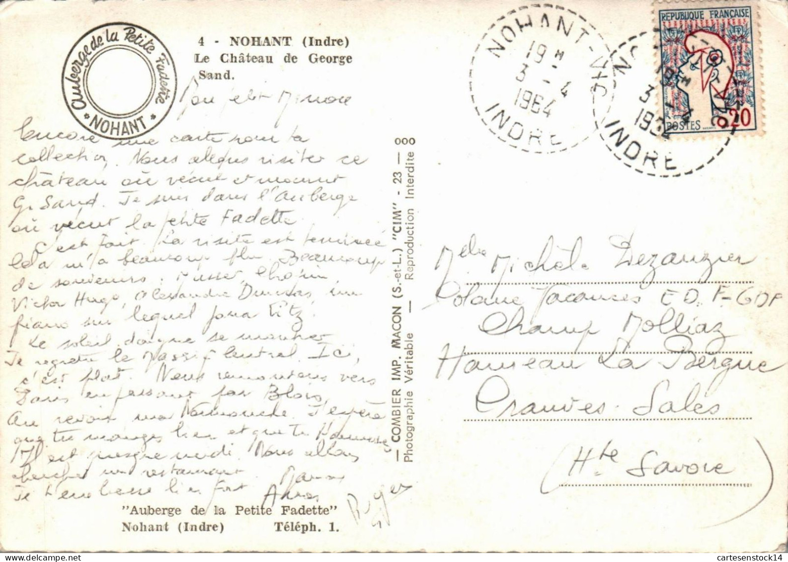 N°1946 W -cachet Pointillé (perlé) Nohant -le Château De George Sand- - 1961-....