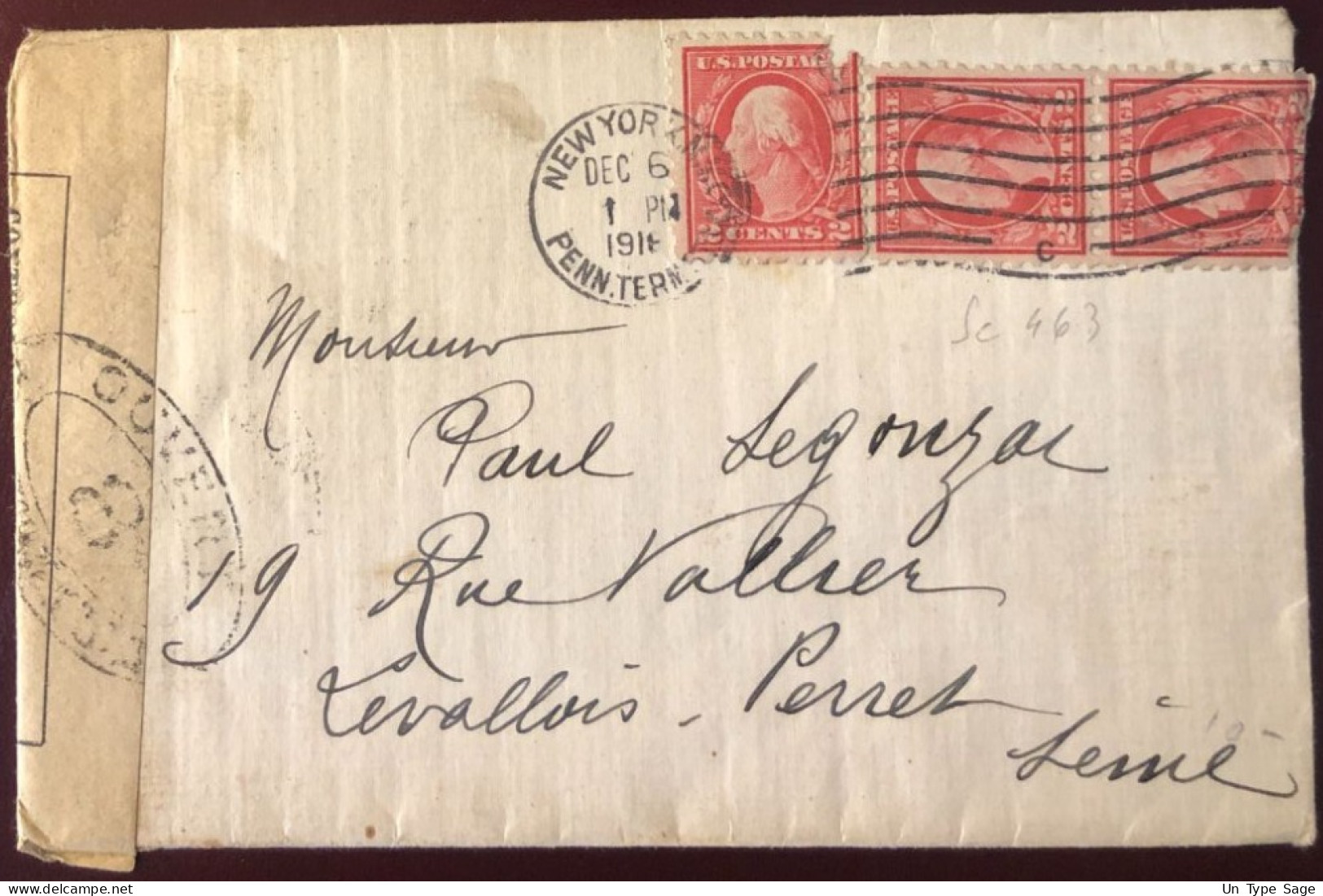 Etats-Unis, Divers Sur Enveloppe De New-York 6.12.1918 Pour La France + Censure - (B2735) - Marcofilie