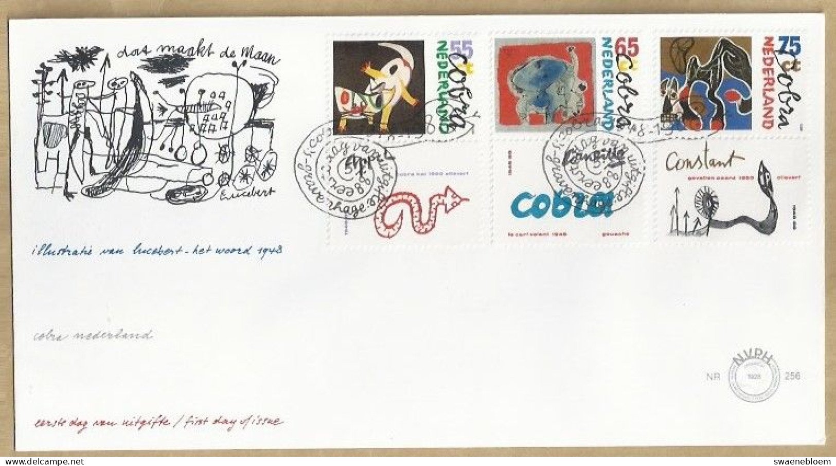 NL.- FDC. NVPH Nr. 256. EERSTE DAG VAN UITGIFTE. FIRST DAY OF ISSUE. 05-07-1988. COBRA. ILLUSTRATIE VAN LUCEBERT - FDC