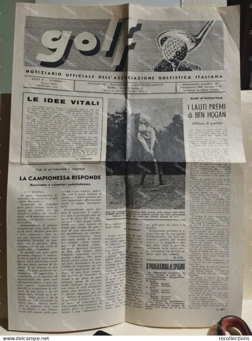 Italy Newspaper Italia Giornale GOLF Notiziario Ufficiale Associazione Gofistica Italiana. Gennaio 1952. - Sport