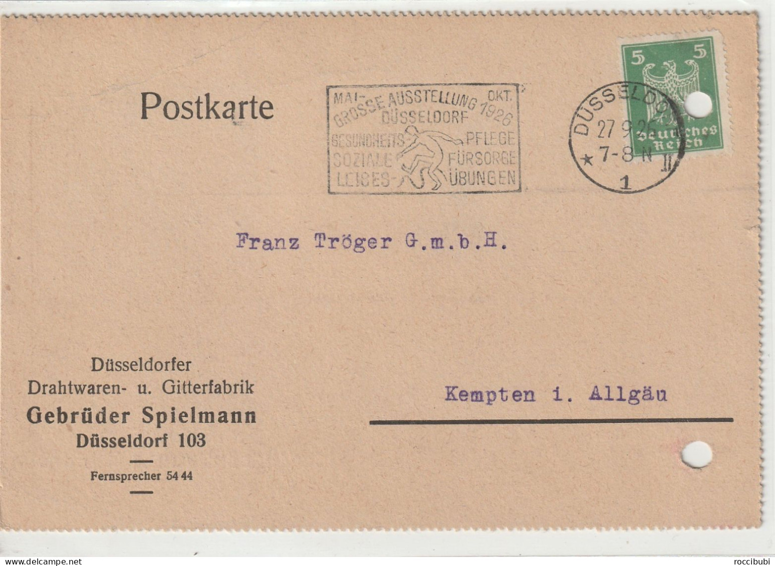 Postkarte Von Düsseldorf Nach Kempten 1926 - Cartoline