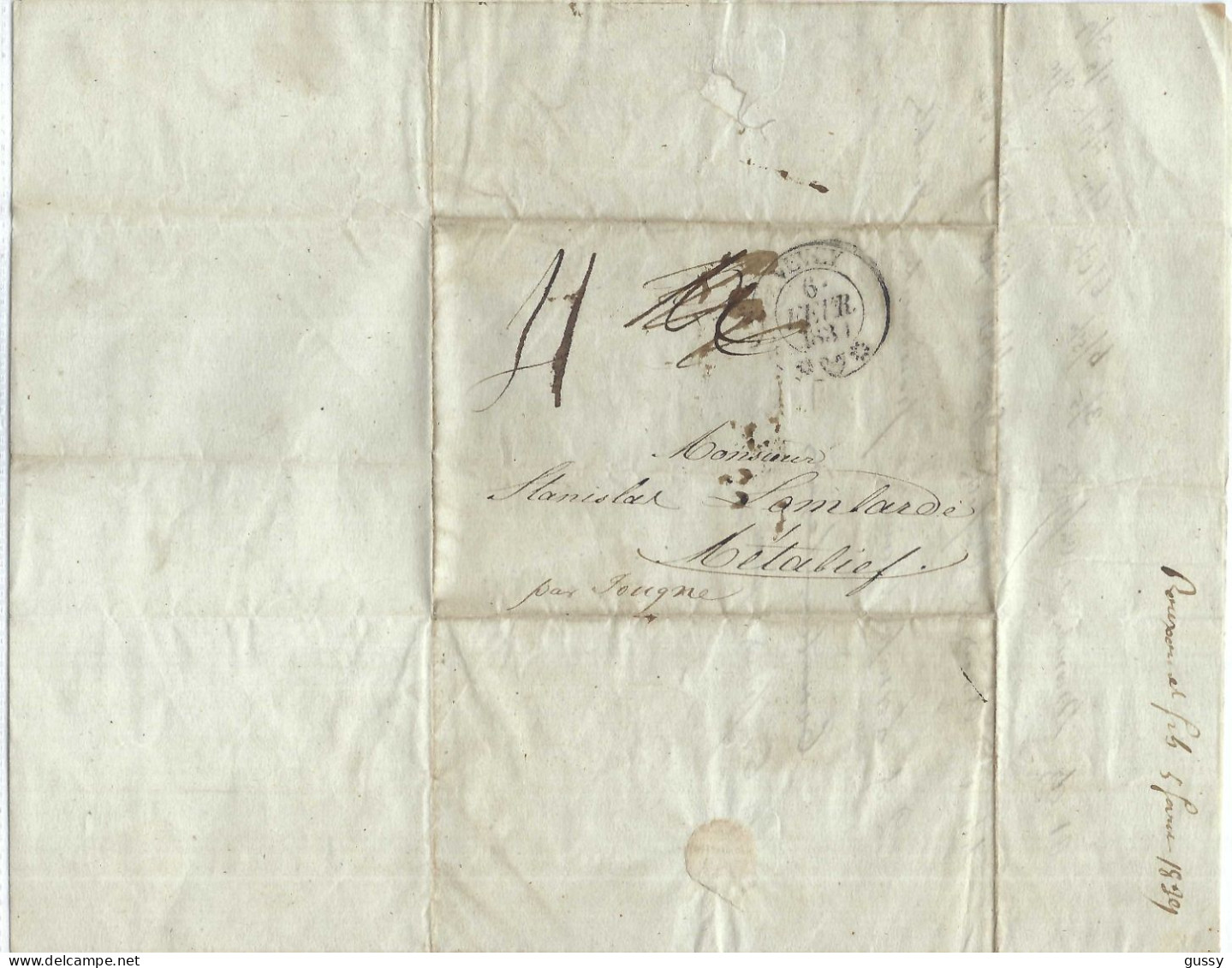 SUISSE Préphilatélie 1839: LAC De Vevey (VD) Pour Métabief (Doubs) Taxée 4 Décimes - ...-1845 Prefilatelia