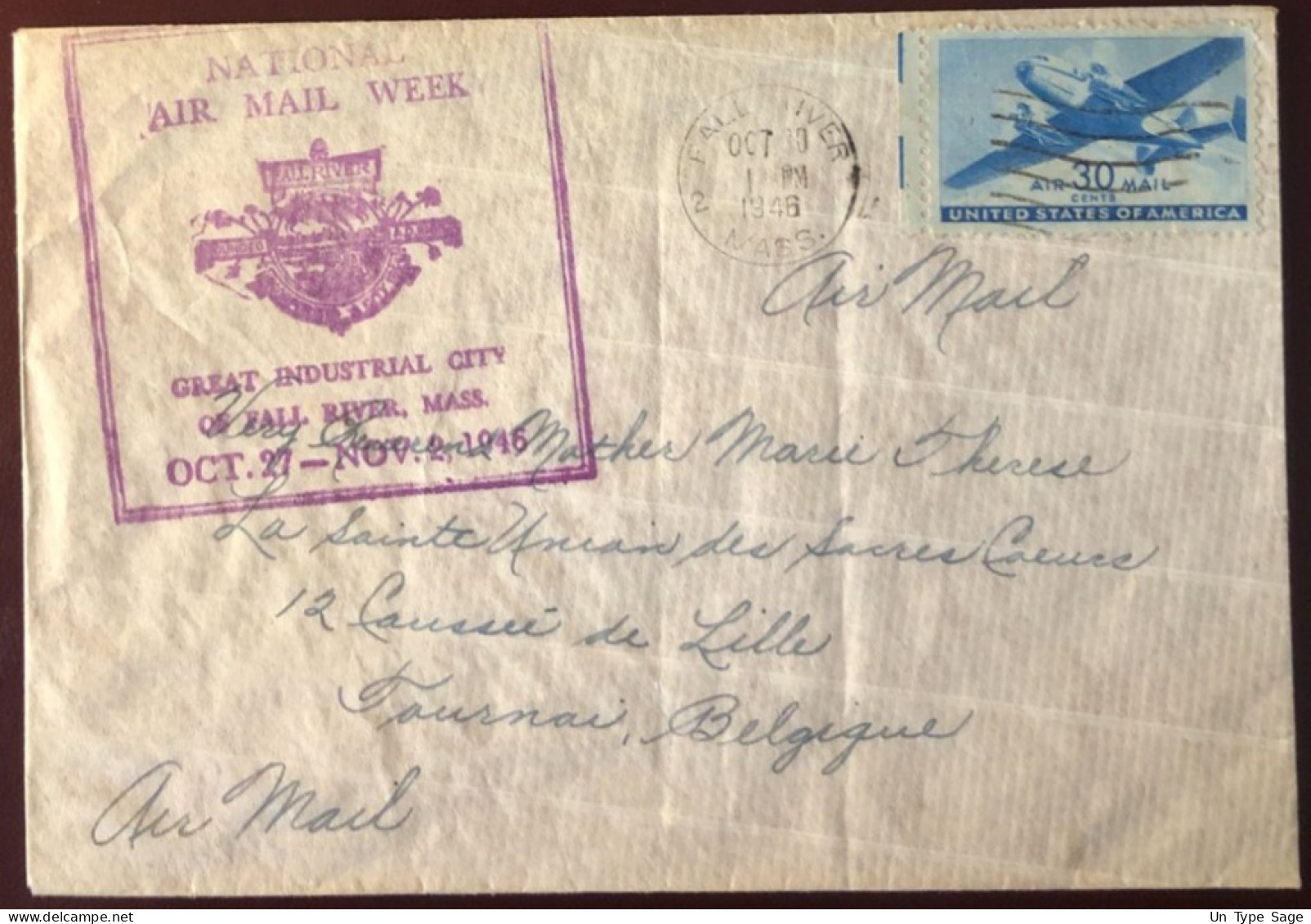 Etats-Unis, Divers Sur Enveloppe De Fall River, MASS10.10.1946 + Flamme NATIONAL AIR MAIL WEEK - (B2736) - Postal History