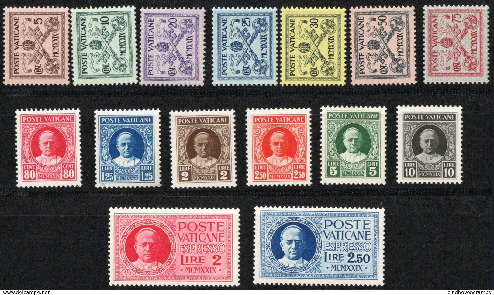 Vatican 1929, Series 15 Values MNH With Express Stamps Papal Crest, Pope Pius XI, - Neufs