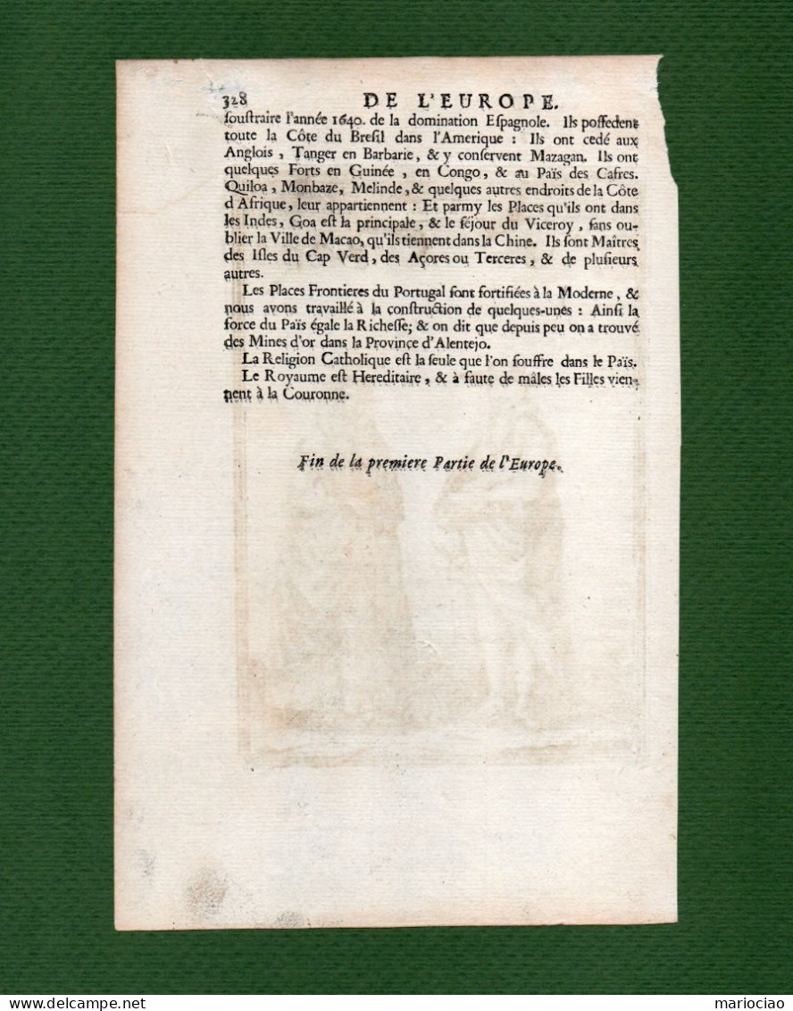 ST-PT MODA Trajes Portugueses PORTUGAIS 1700~ MANESSON MALLET Gravura Em Madeira - Prints & Engravings