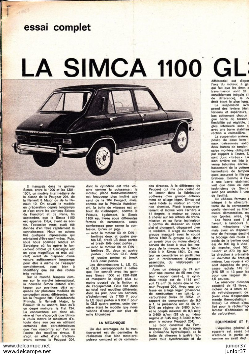 5 Feuillets De Magazine Simca 1100 5 Cv 1969 Essai, 1100 ES 1976 L'Original,1100 GLS 1967 Essai, La Maîtrise Du Volant - Cars