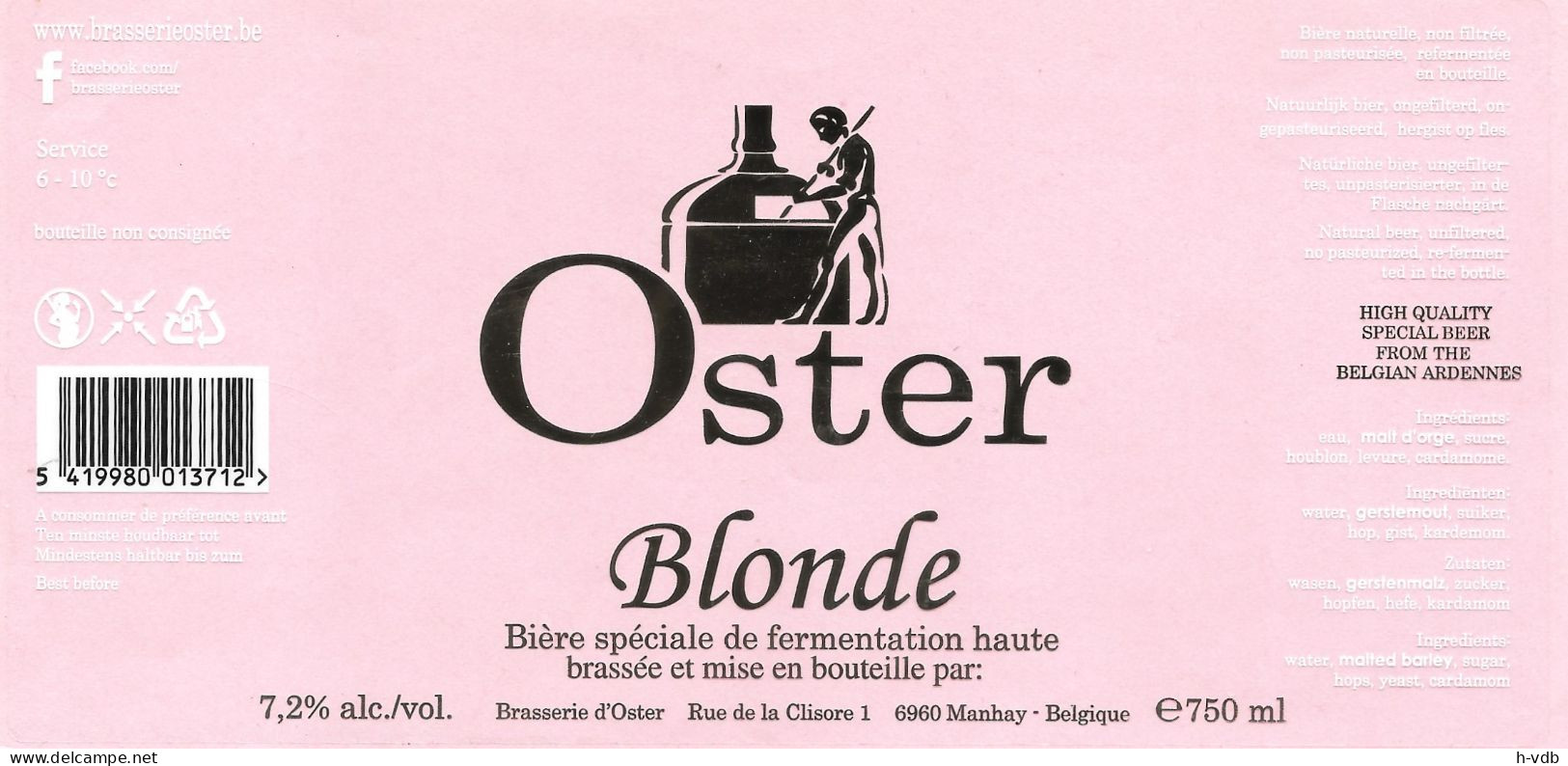 ÉTIQUETTE DE BIÈRE BELGE - Brasserie D'Oster. - Bier