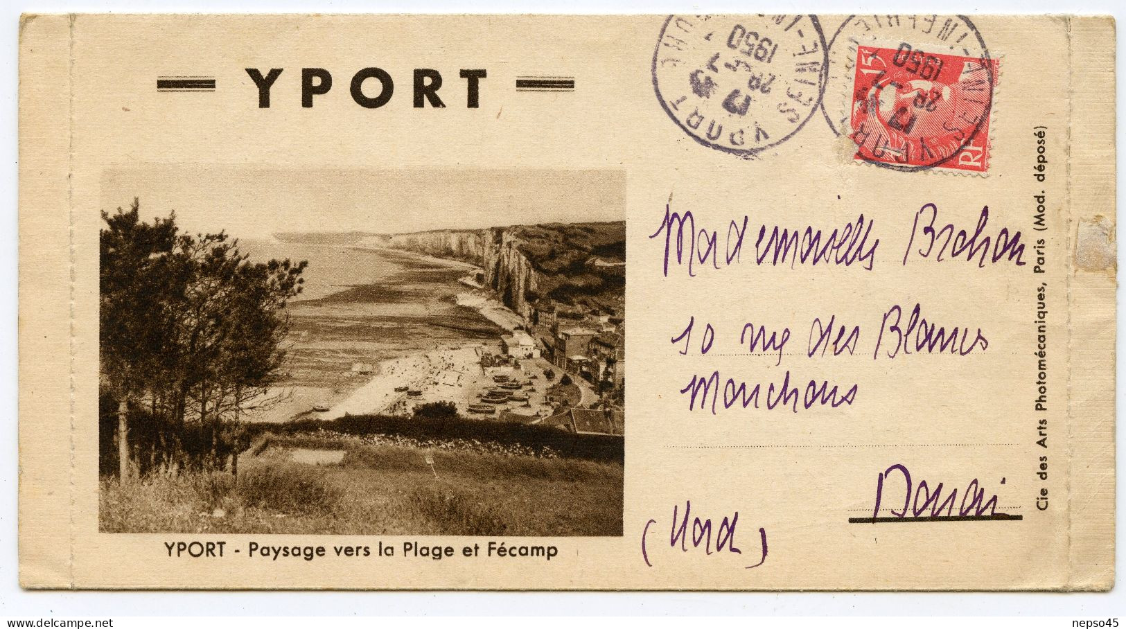 Lettre-Enveloppe écrite De 1950.Yport Seine Maritime ( 76) La Crique.Vaucottes Panorama.Fécamp.les Falaises. - Sammlungen