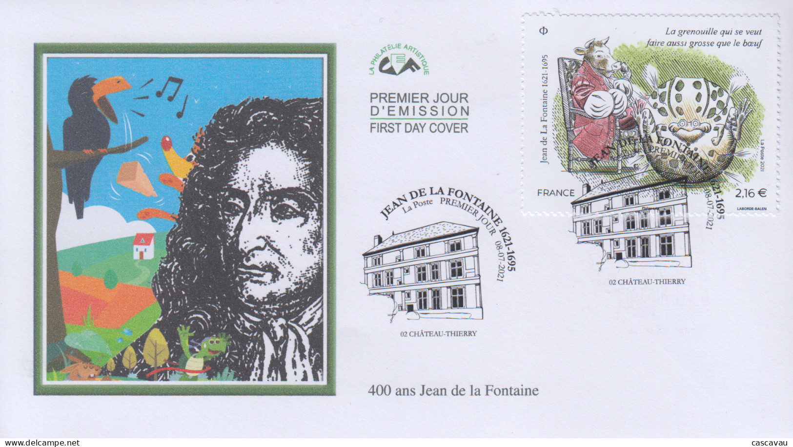 Enveloppe    FDC  1er   Jour    FRANCE    400  Ans    JEAN  DE  LA  FONTAINE      CHATEAU - THIERRY    2021 - 2020-…