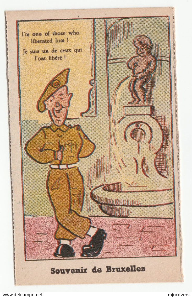 C 1944 Postcard LIBERATION BRUXELLES Humour Soldier Manneken Pis Little I'm One Of Those Who Liberated Him Belgium Wwii - Oorlog 1939-45