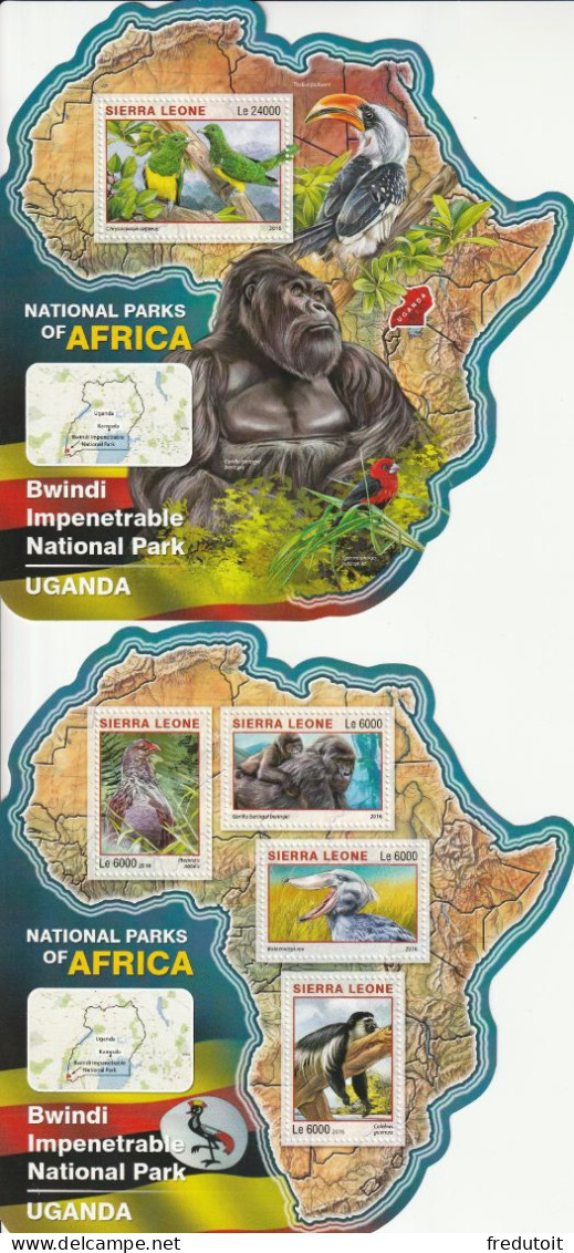 SIERRA LEONE - N°6037/40+BLOC N°959 ** (2016) Animaux : Parc National Dans La Forêt Impénétrable De Bwindi - Sierra Leone (1961-...)