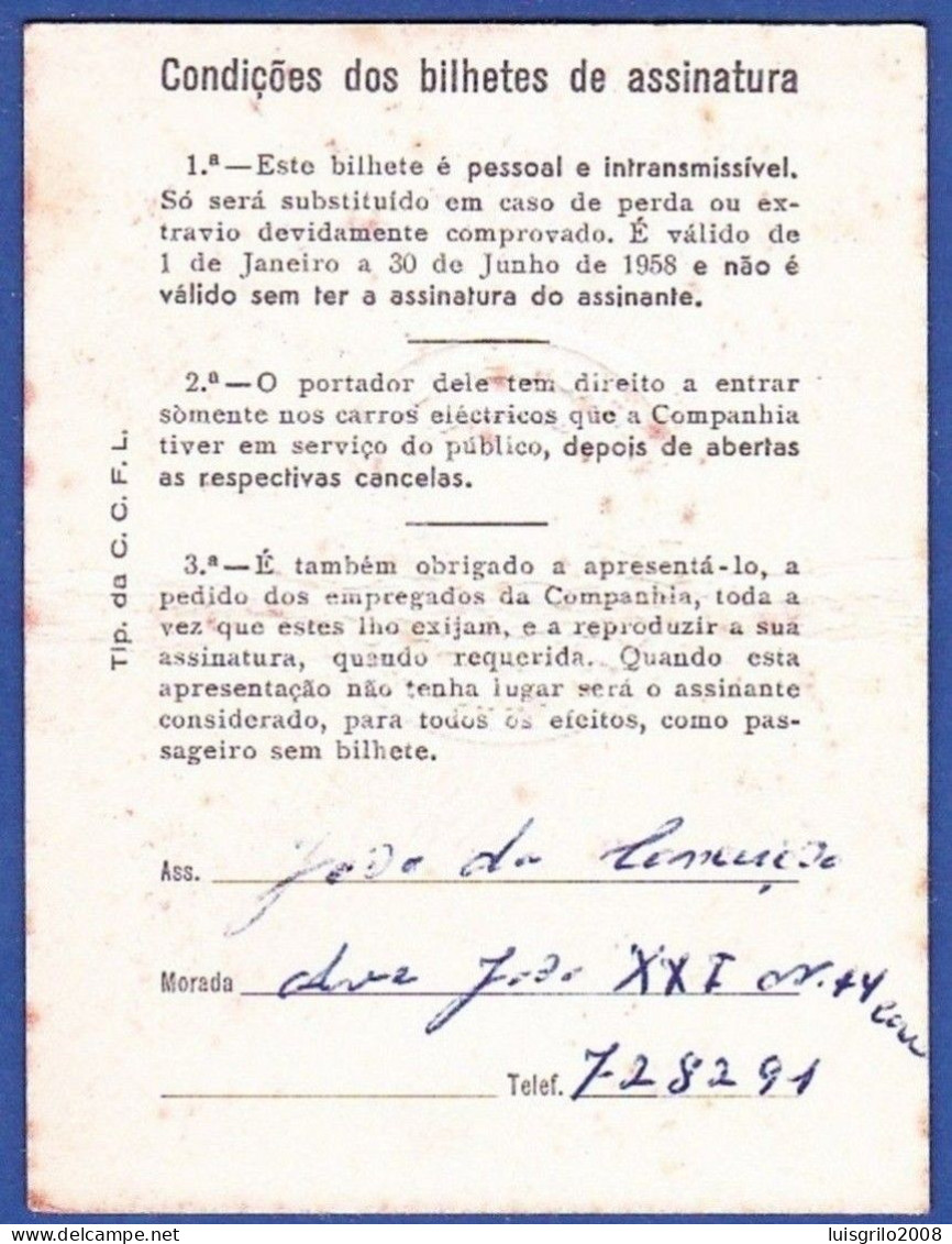 Portugal, PASSE 1958 - CARRIS, Companhia Carris De Ferro De Lisboa - Europa